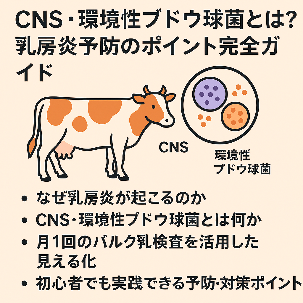 乳房炎予防のためのCNS・環境性ブドウ球菌対策を図解したインフォグラフィック