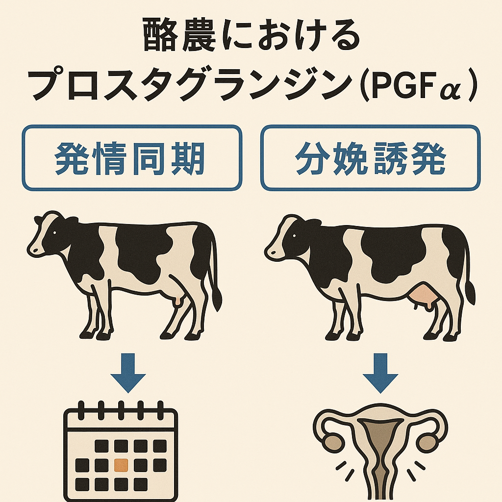 プロスタグランジン(PGF₂α)の役割を示す酪農用図解