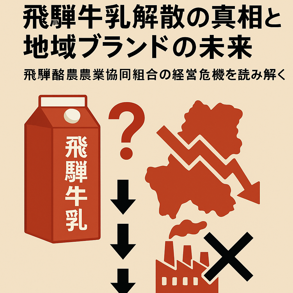 飛騨牛乳の解散を象徴する工場と牛乳パックの画像