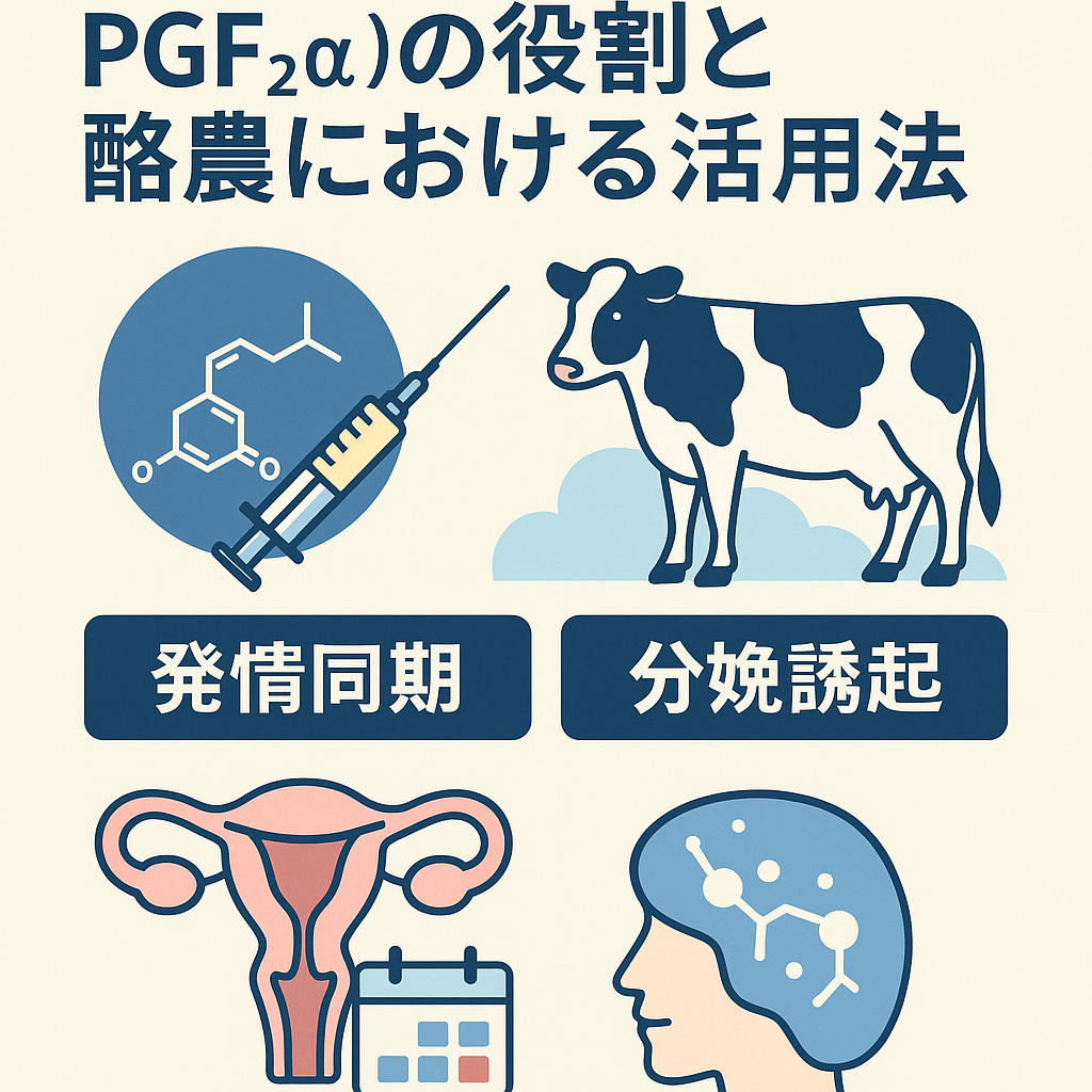 酪農におけるプロスタグランジン（PGF₂α）の役割と活用法を解説する図解