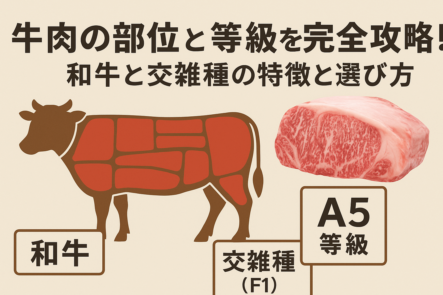 Different cuts and grades of beef in Japan including sirloin, rib roast, and marbling score levels