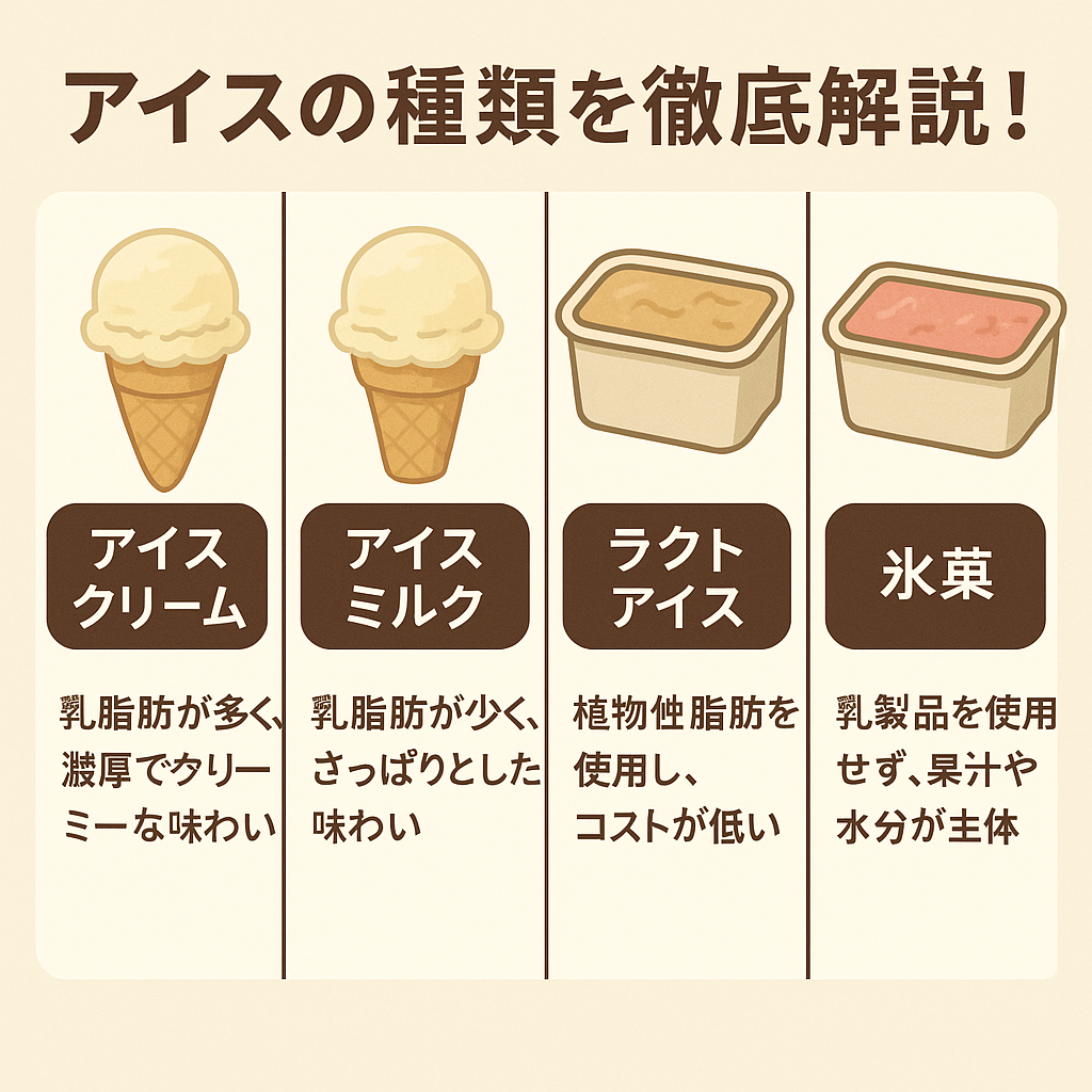 Different types of ice cream including regular, soft serve, gelato, sherbet, and frozen yogurt