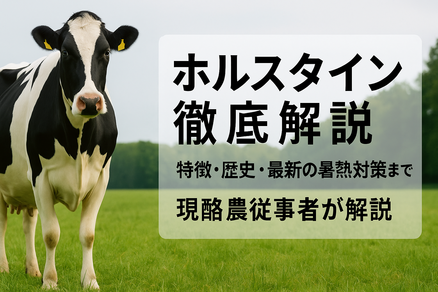ホルスタイン種の乳牛が青空の下で牧草地に立っている様子