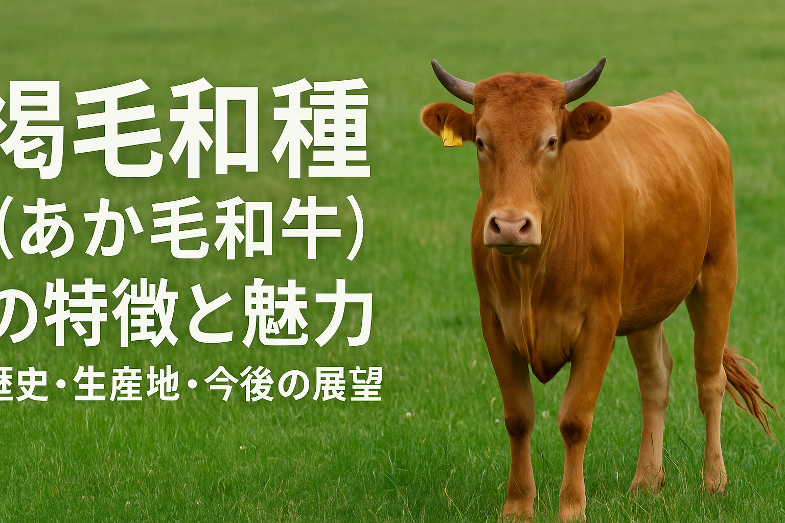 褐毛和種（あか毛和牛）が牧草地に立つアイキャッチ画像