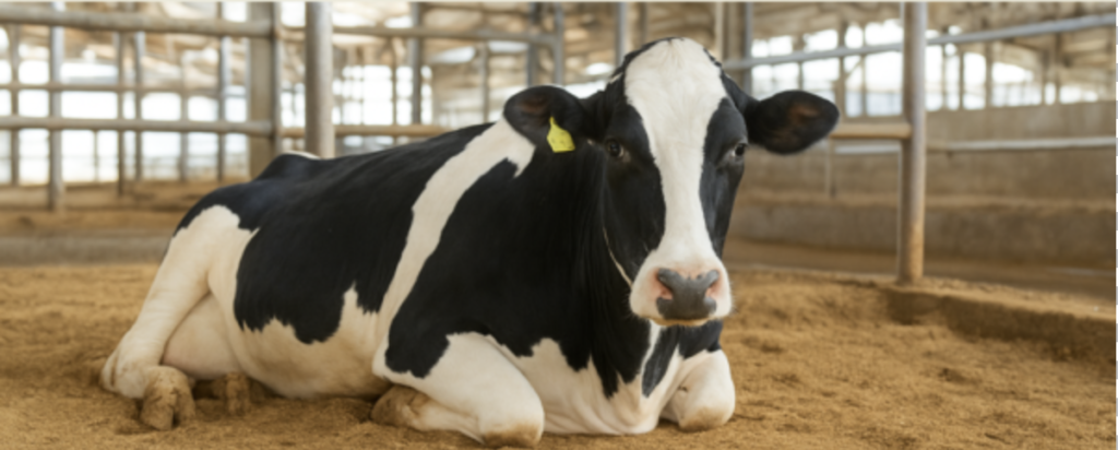 牛が横臥して休息している様子