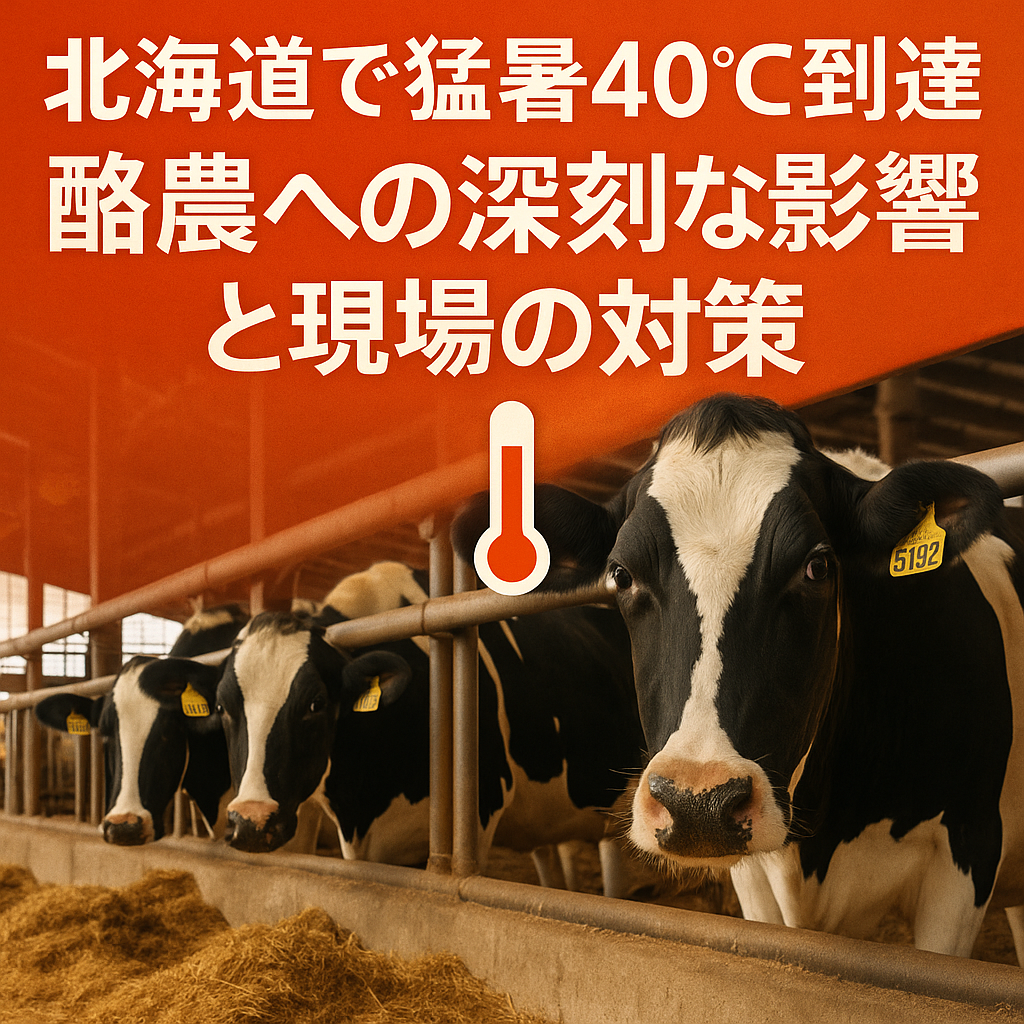 猛暑の中、扇風機で冷却される乳牛