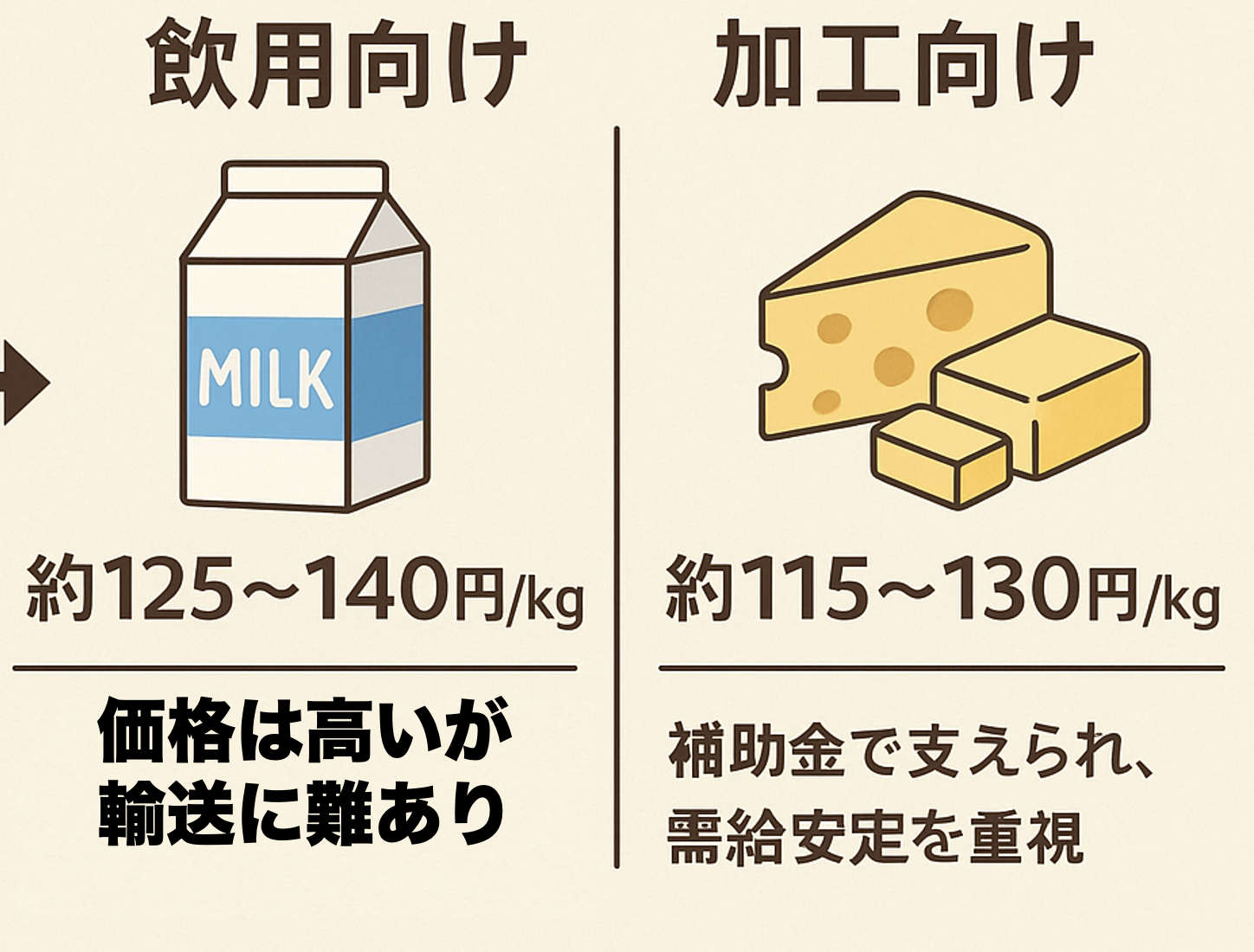 飲用向けと加工向けで異なる生乳価格の仕組みを図解