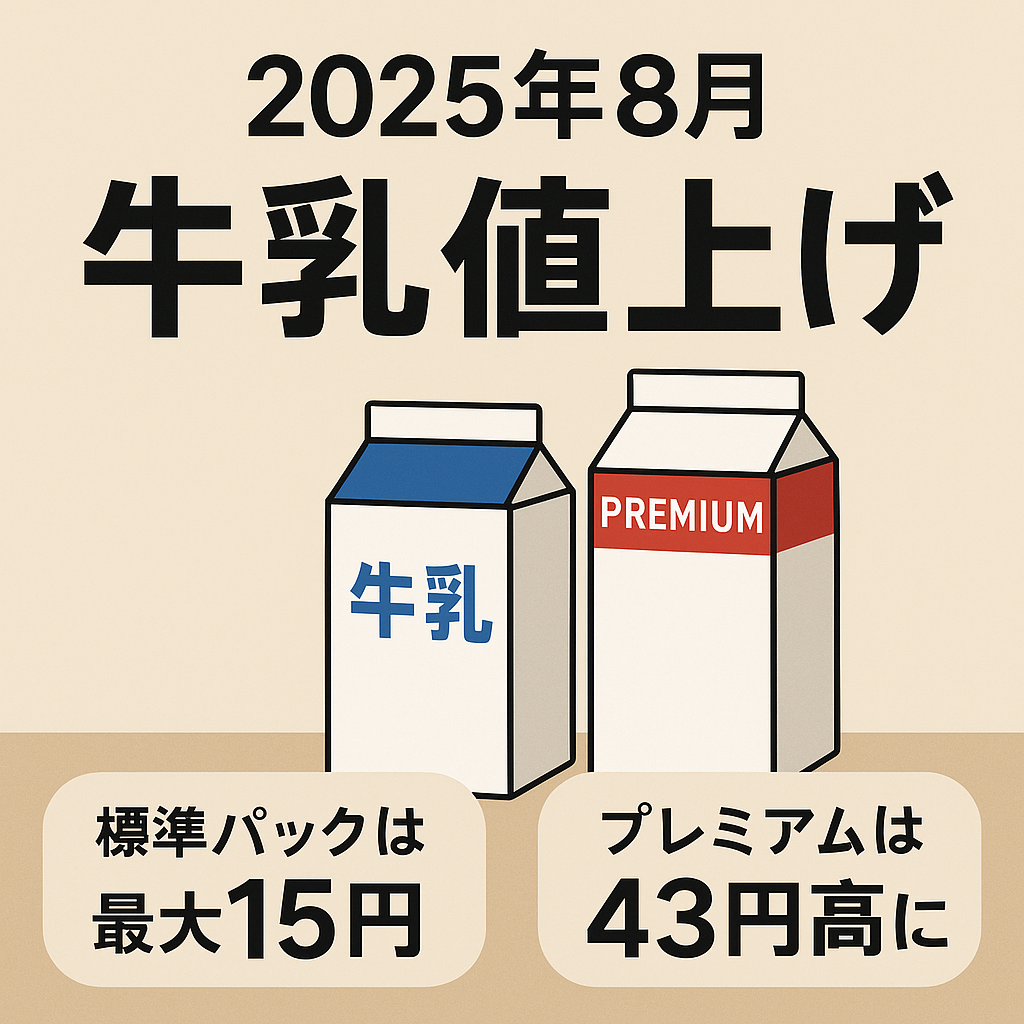 2025年8月牛乳価格値上げと生乳価格改定のグラフ