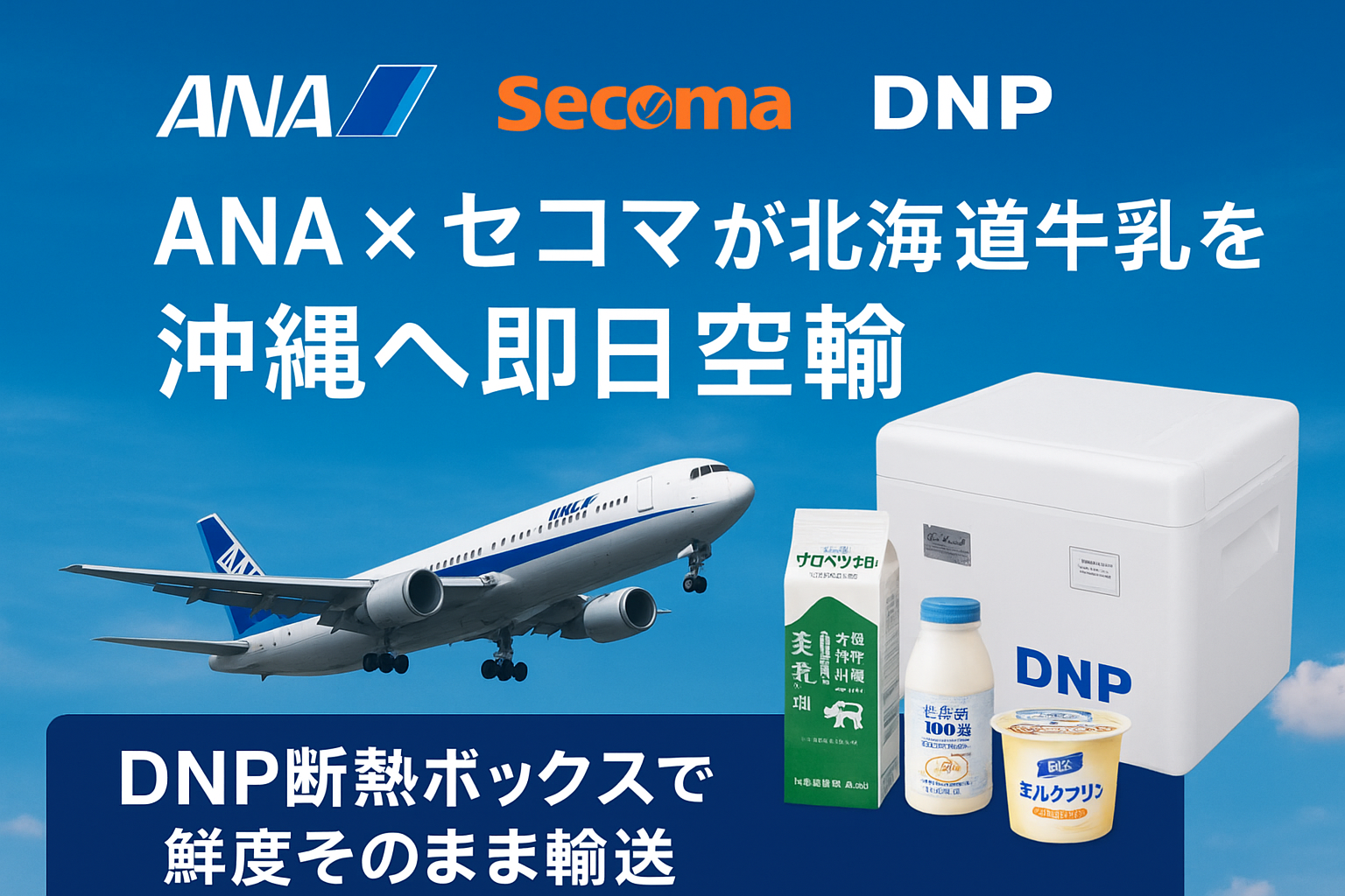 ANAとセコマが北海道牛乳をDNP断熱ボックスで即日空輸し沖縄へ届けるプロジェクト
