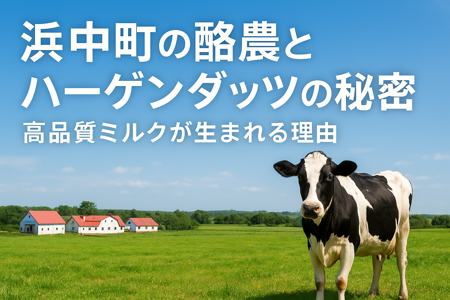 浜中町の牧場で放牧される乳牛とハーゲンダッツ原料の高品質牛乳
