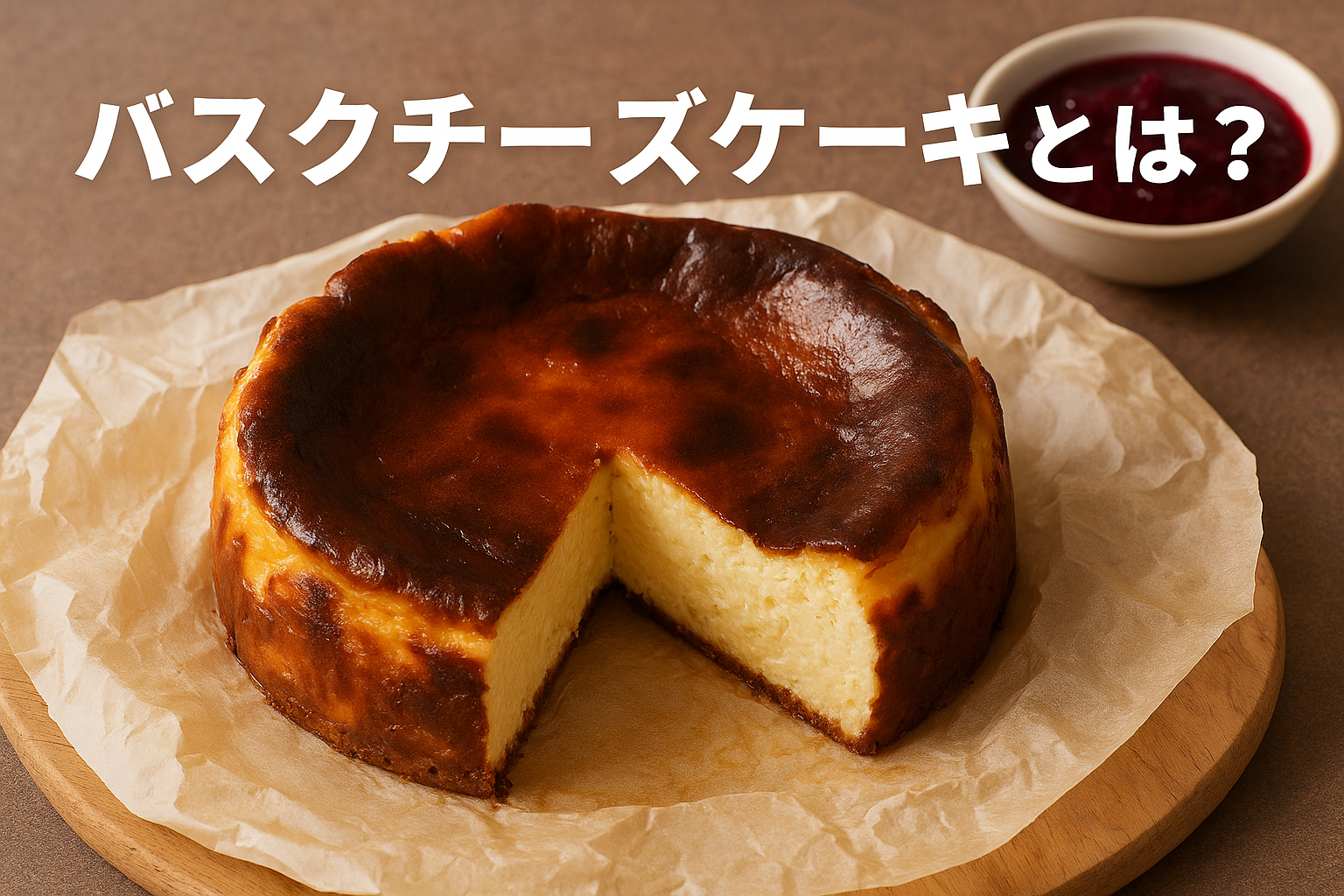 黒く焦げた表面とトロトロの中心が特徴のバスクチーズケーキ