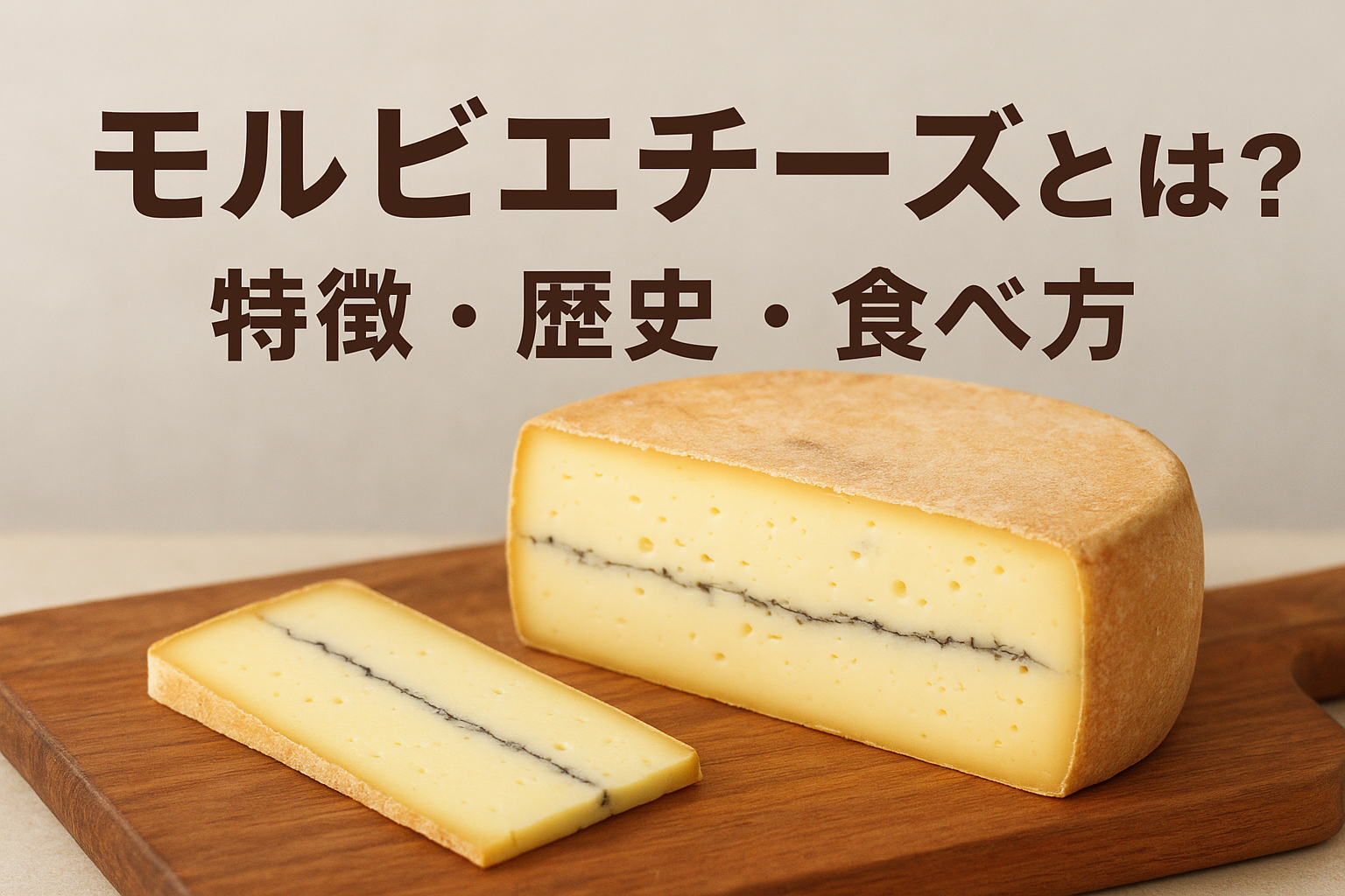 モルビエチーズの断面と灰の線、洋梨やナッツを添えたフランス伝統チーズ