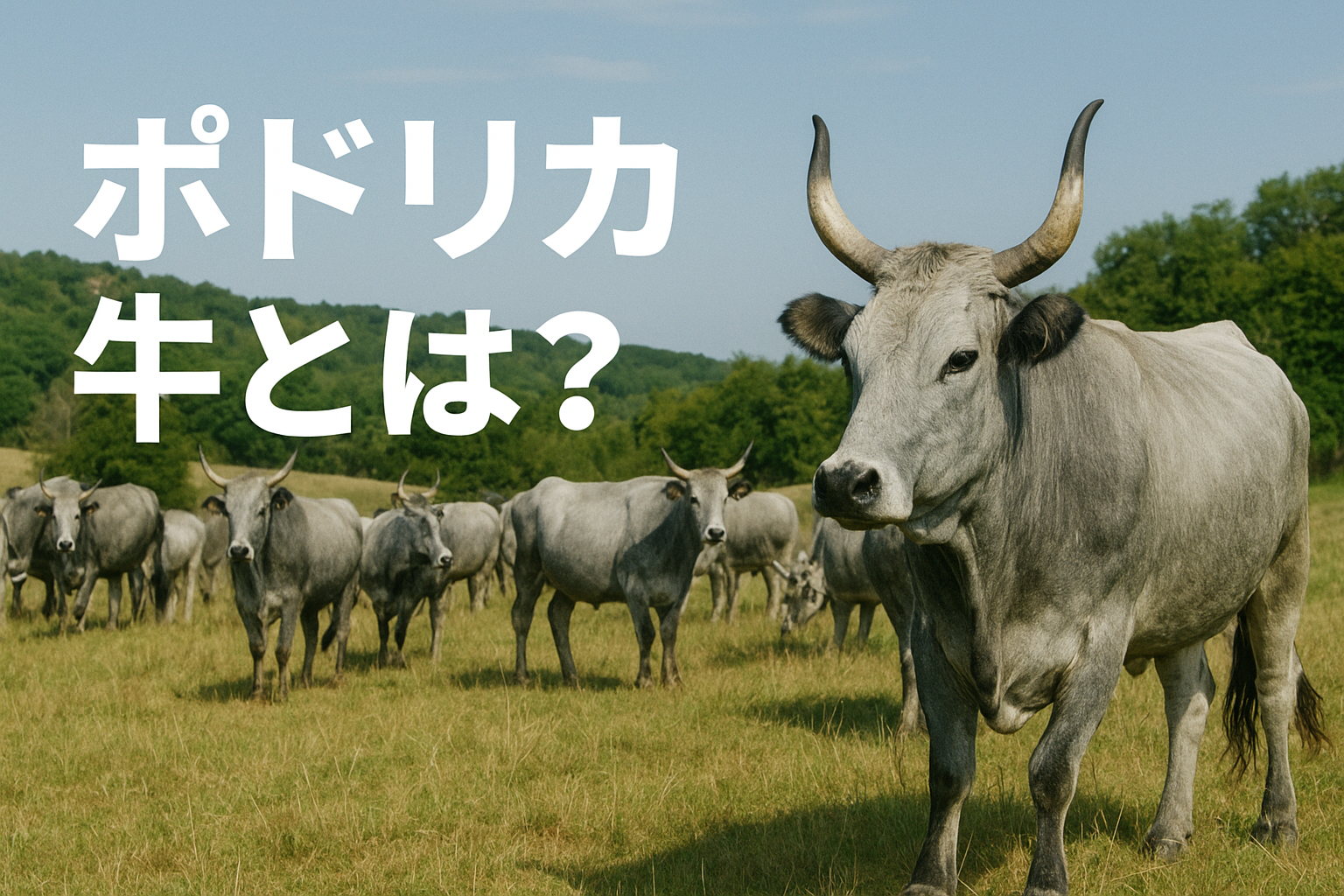 ポドリカ牛の群れが南イタリアの草原で放牧されている様子