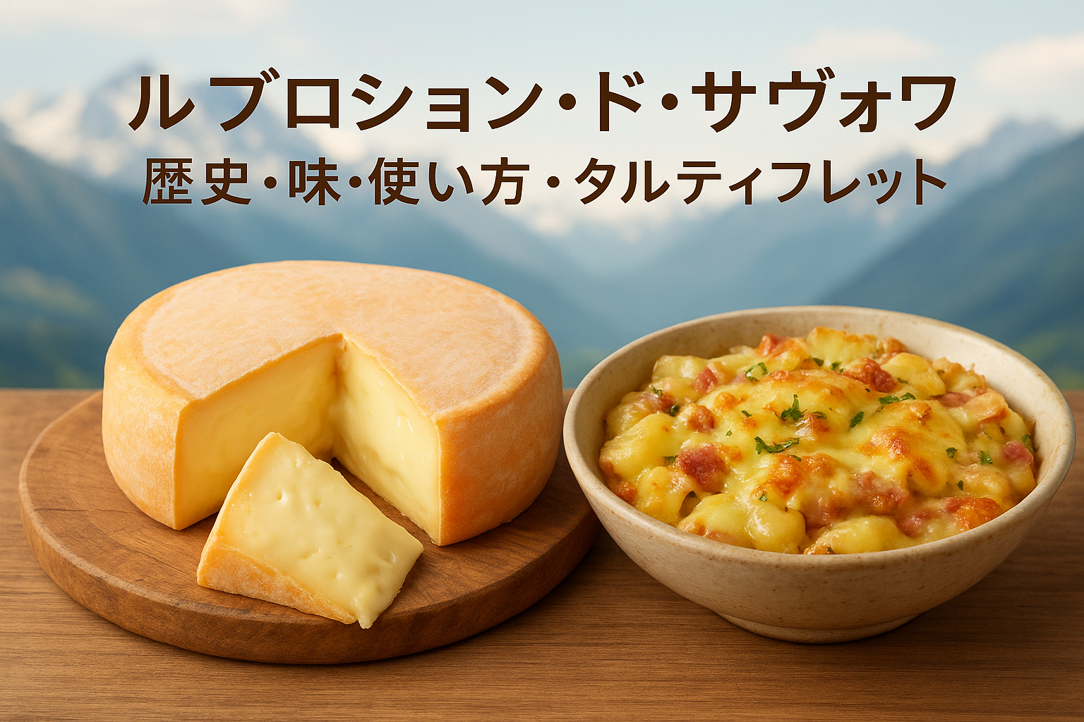 ルブロション・ド・サヴォワの丸ごとチーズとカット断面、クリーミーで柔らかなテクスチャー