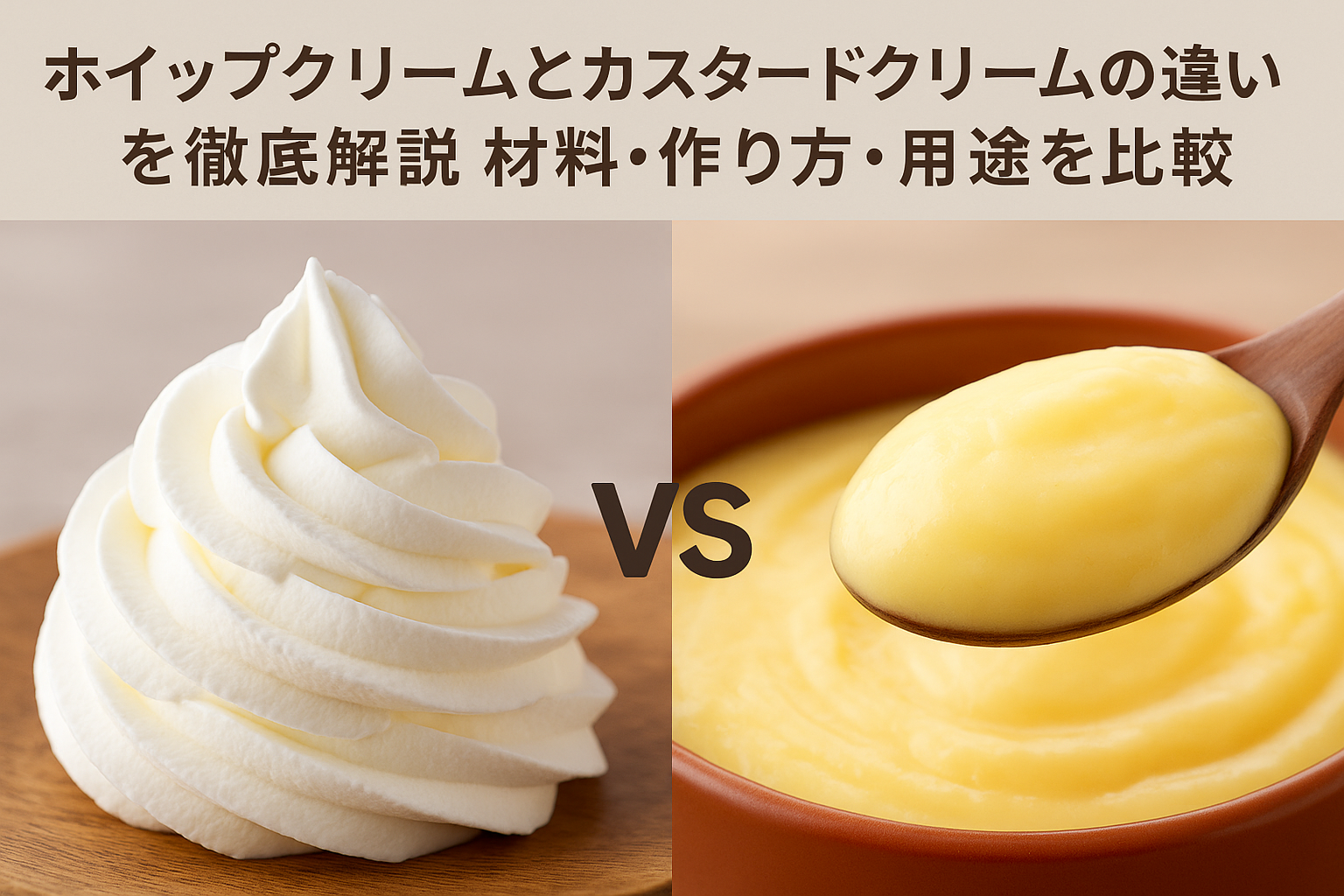 ホイップクリームとカスタードクリームの比較イメージ