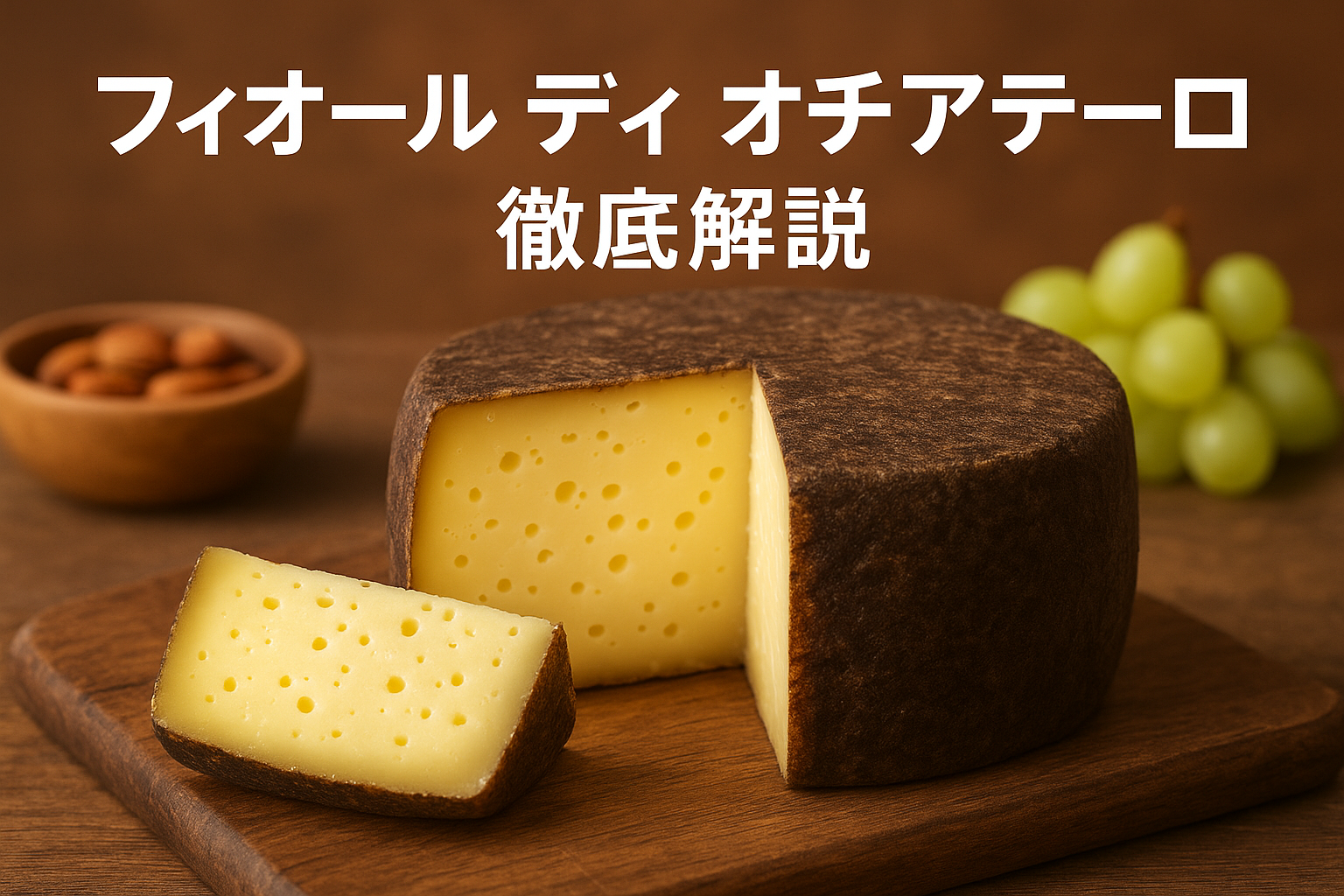 フィオール ディ オチアテーロのチーズ、丸い形に小さな穴が均等にあり、クリーミーでフルーティーな短期熟成セミハードチーズ