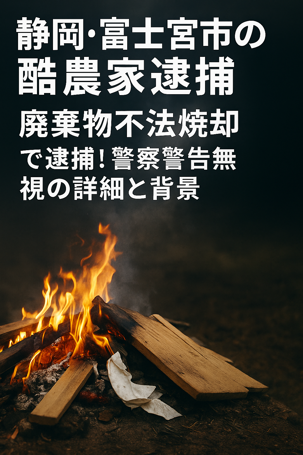 静岡県富士宮市の酪農家が廃棄物を不法焼却し逮捕された事件を象徴する牧場と煙のイメージ