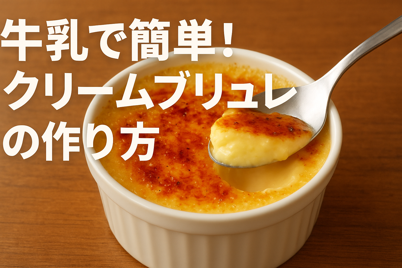 牛乳で作ったクリームブリュレの断面とカラメル層