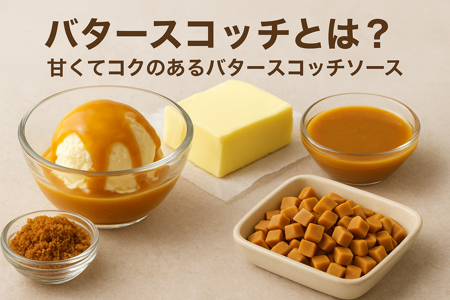 甘くてコクのあるバタースコッチソースとチップ、アイスやプリンにかけたデザート