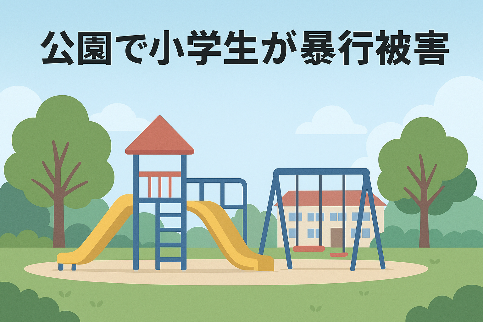北海道根室市の公園で小学生暴行事件を伝えるニュース記事用イメージイラスト