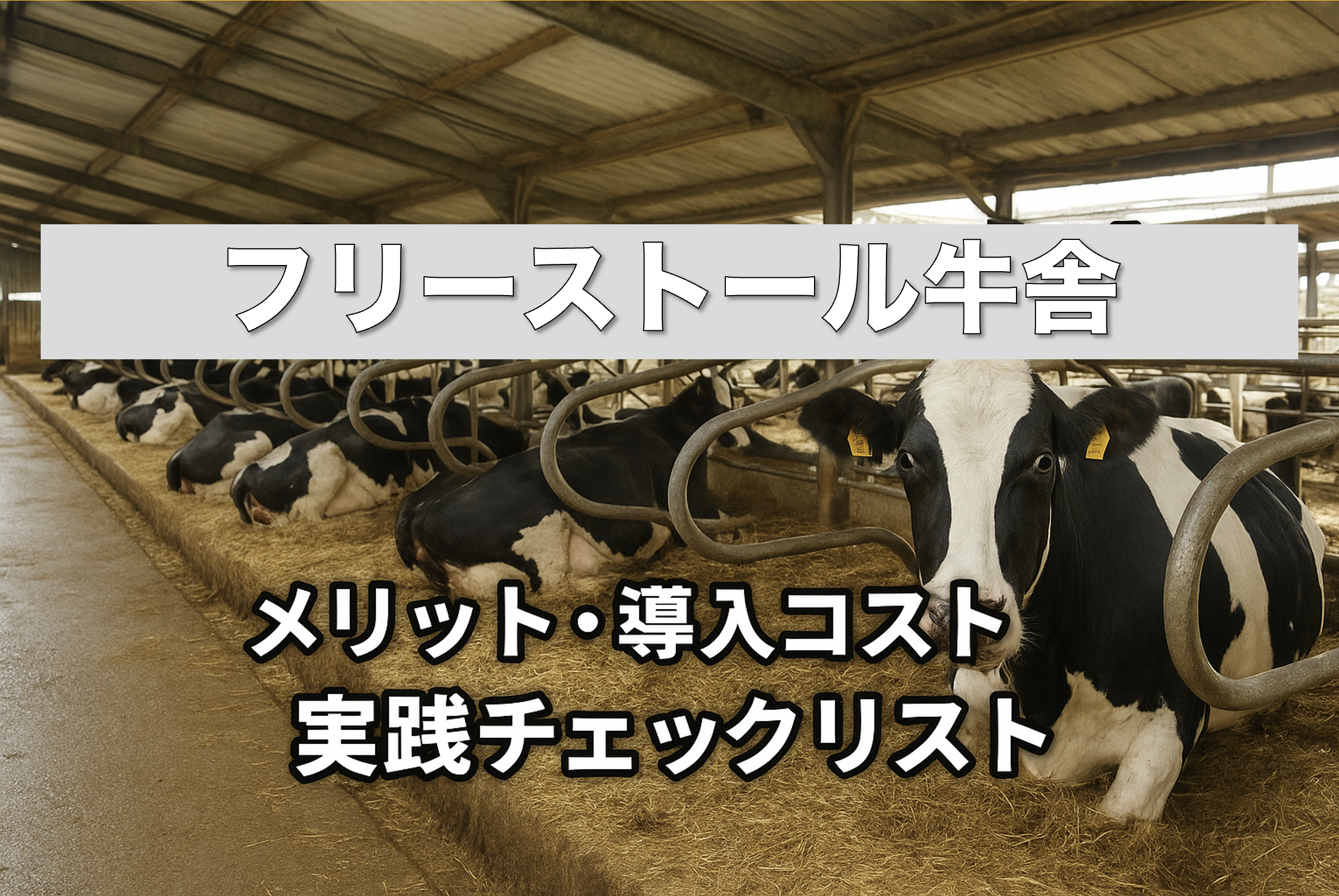 フリーストール牛舎の内部、牛が自由に歩き回る環境とストール、搾乳設備のある牧場の様子