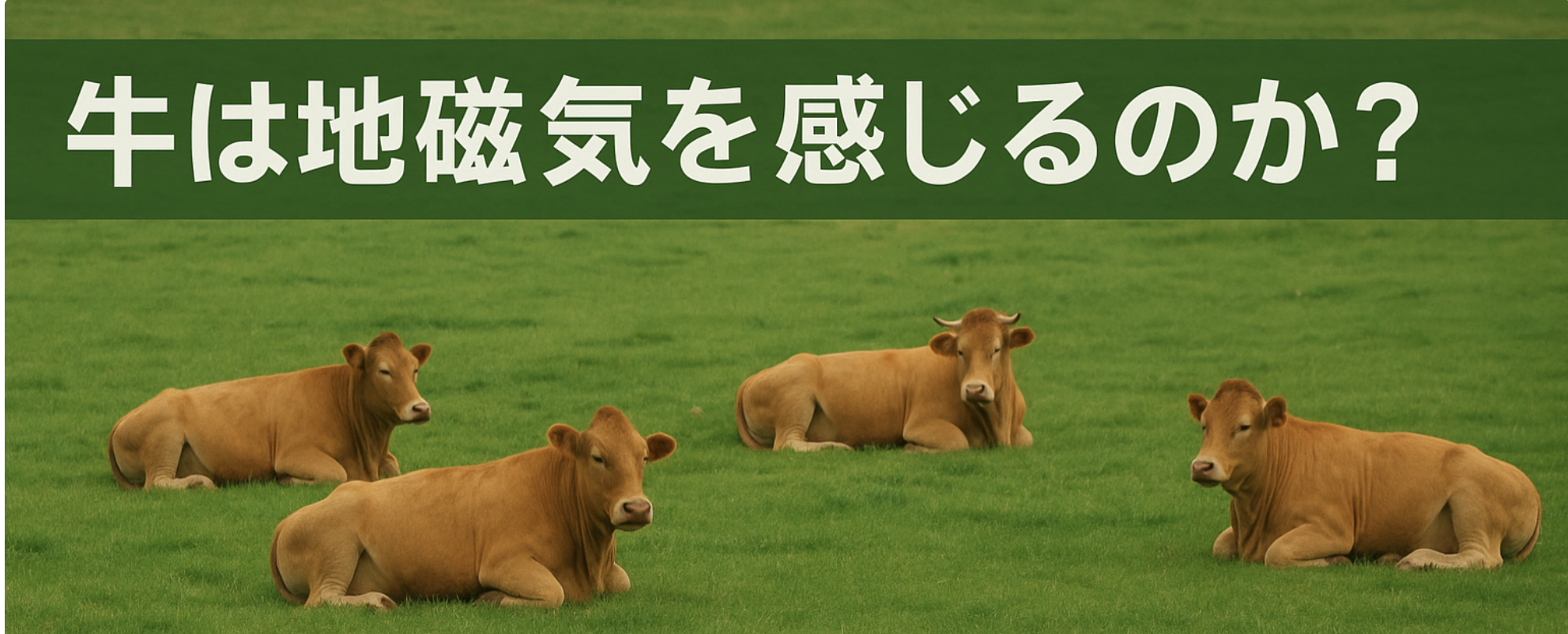 放牧地で南北に整列して休む牛たち｜地磁気を感じる「磁場整列」現象のイメージ