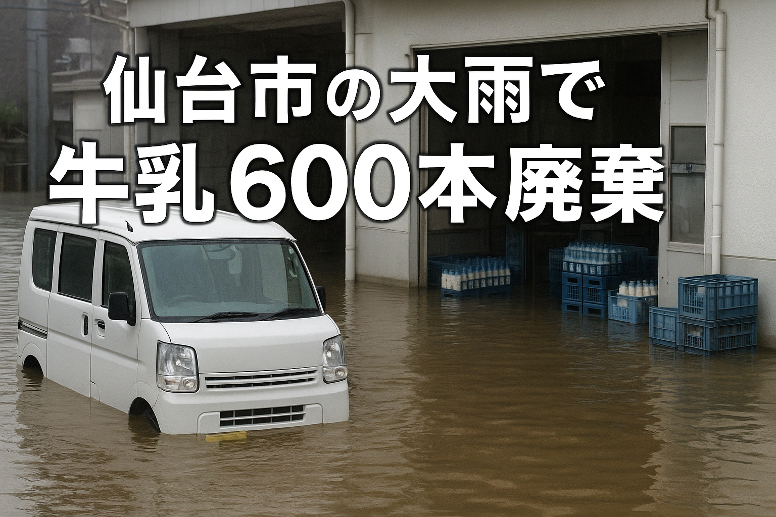 仙台市の大雨で牛乳宅配センター冠水、配送車水没と牛乳600本廃棄の被害