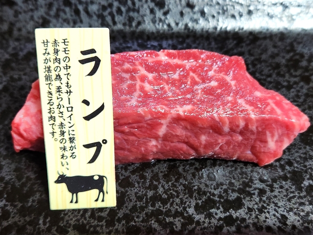 牛ランプ肉の生肉と部位説明イメージ