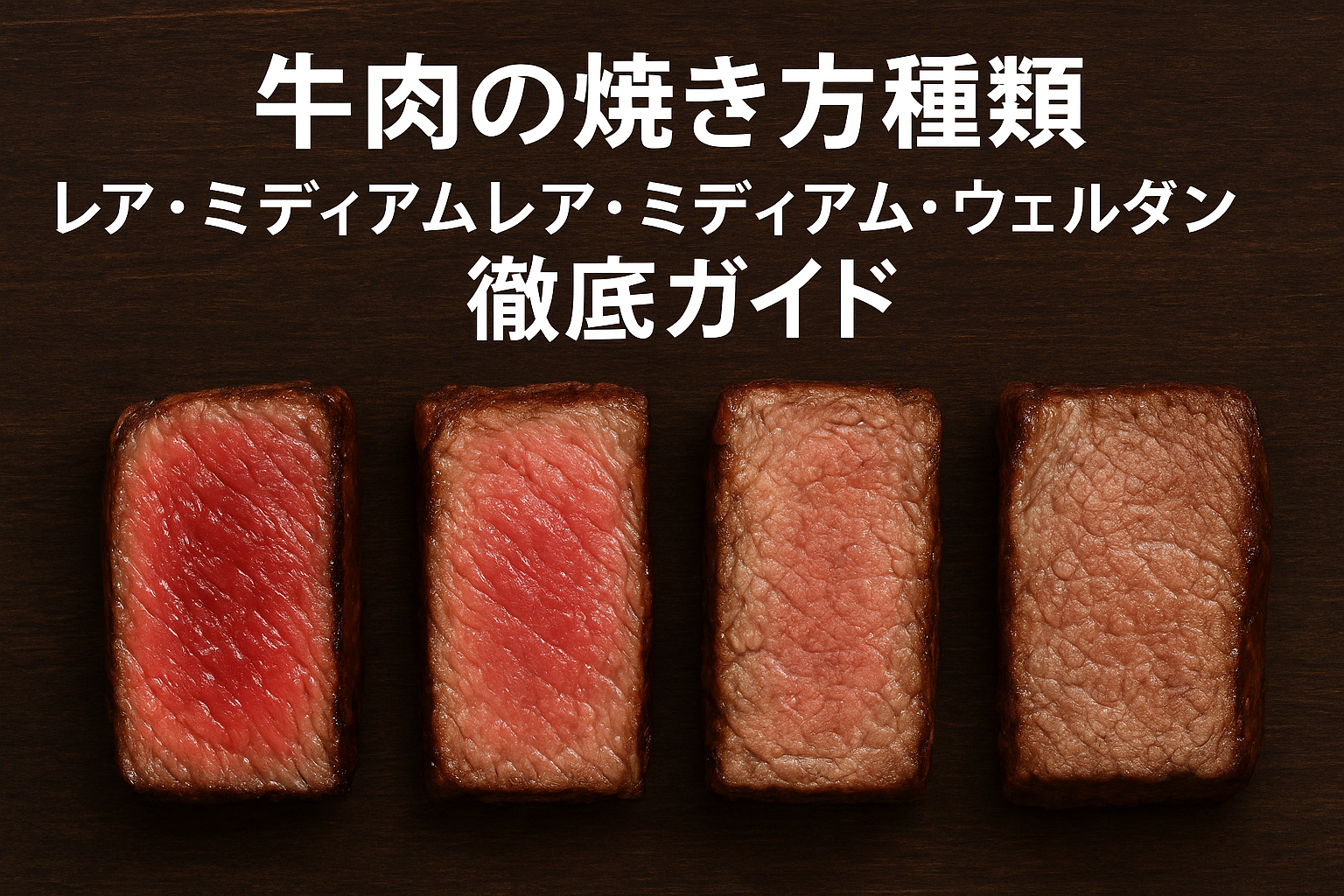牛肉ステーキの焼き加減比較｜レア・ミディアムレア・ミディアム・ウェルダンの見た目と特徴がわかる画像