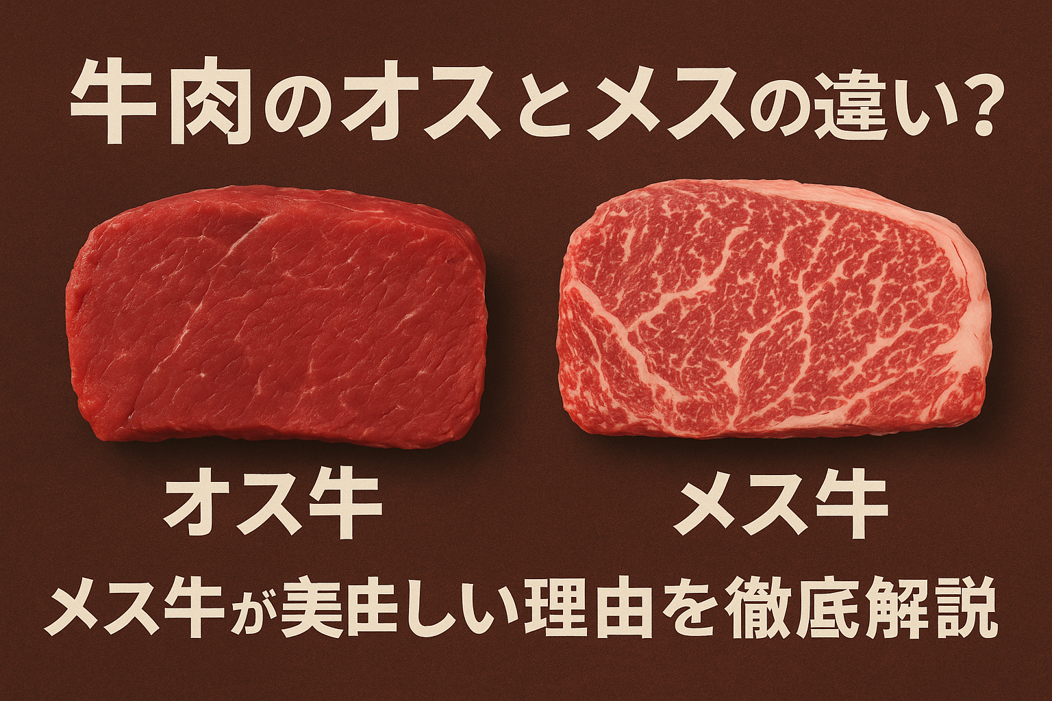 牛肉のオスとメスの違いを比較する霜降りと赤身の画像｜メス牛が美味しい理由の解説用