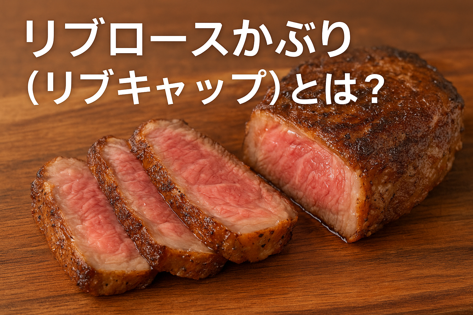 リブロースかぶり（リブキャップ）ステーキの断面と焼き加減を示す画像｜希少部位の特徴と焼き方ガイド