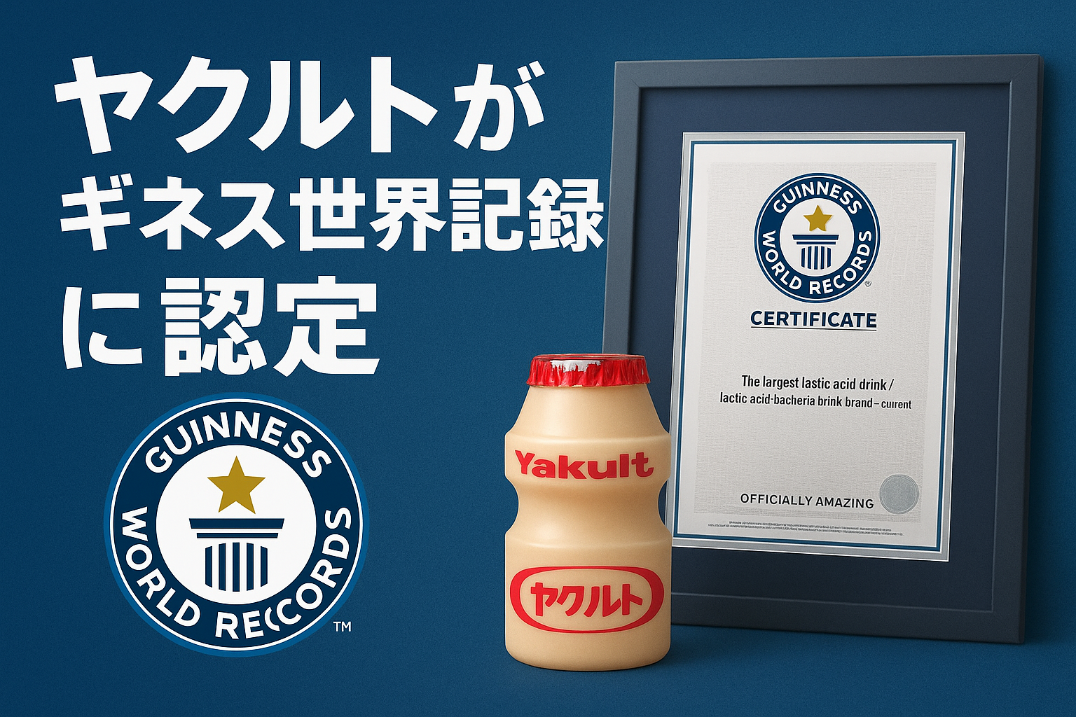 ヤクルトがギネス世界記録に認定｜乳酸菌飲料世界売上No.1を達成した授与式と記念ボトルの画像