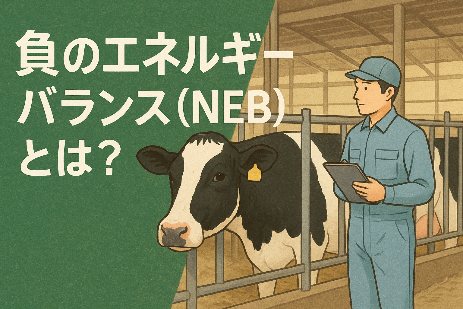 分娩直後の乳牛と獣医がエネルギーバランスを確認する様子｜負のエネルギーバランス（NEB）の現場対策