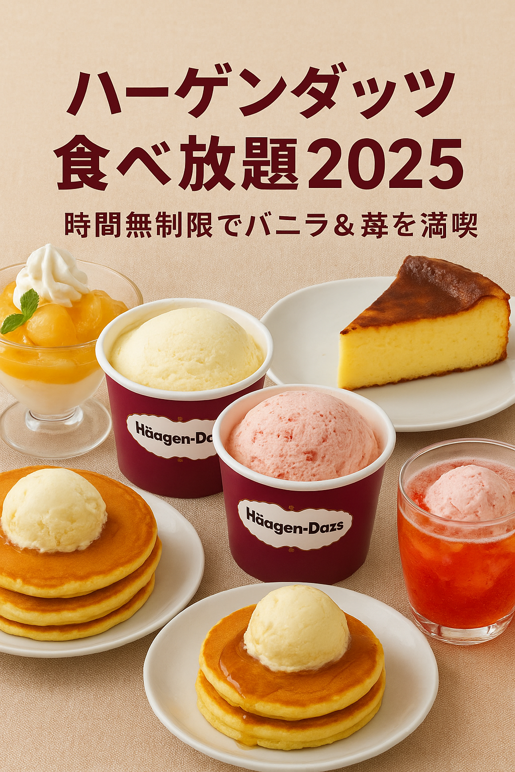 ハーゲンダッツ食べ放題2025のアイスとスイーツ盛り合わせ｜バニラ・ストロベリーを時間無制限で楽しめるニラックス限定ブッフェ