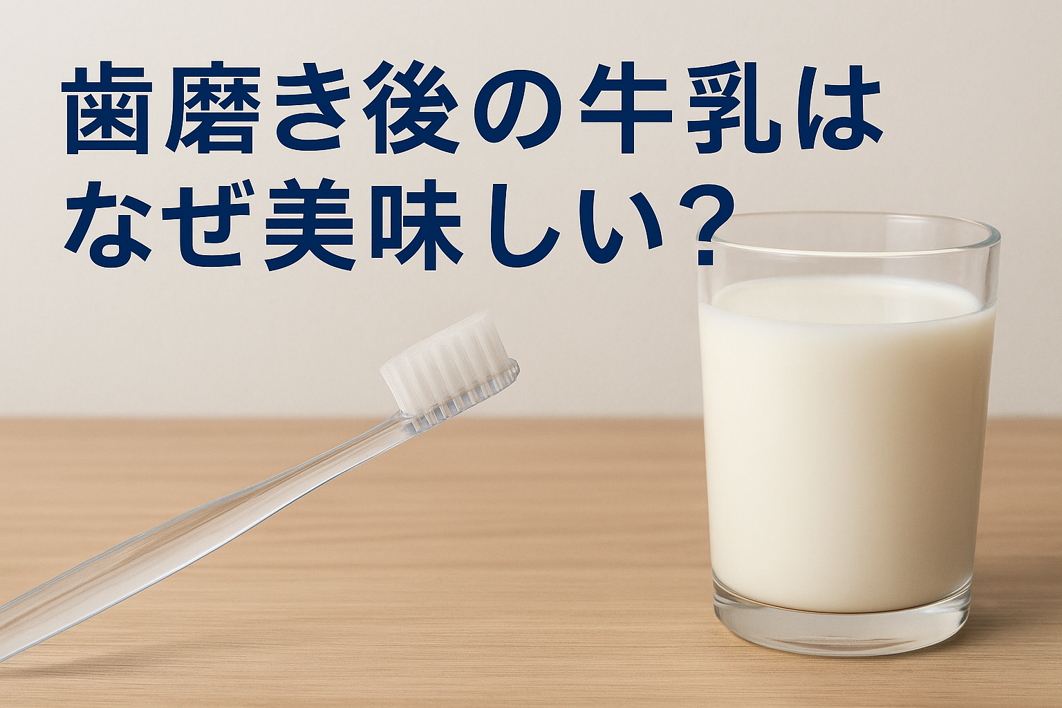 歯磨き後に飲む牛乳が美味しく感じる理由を解説するための歯ブラシと牛乳のアイキャッチ画像