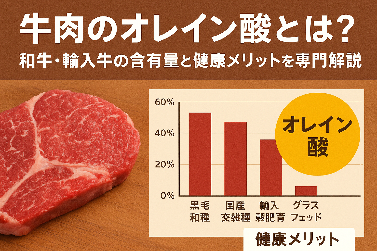 牛肉のオレイン酸とは？和牛と輸入牛の含有量比較と健康メリットを解説する図解