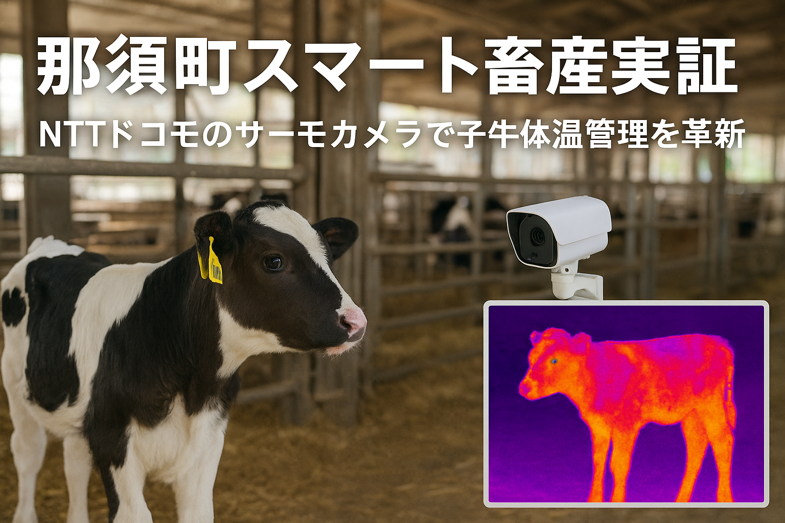 那須町スマート畜産の子牛体温をサーモカメラで常時監視する実証実験の様子