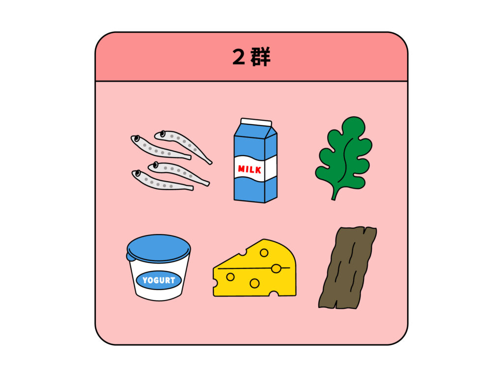 2群に分類された六つの基礎食品のイラスト