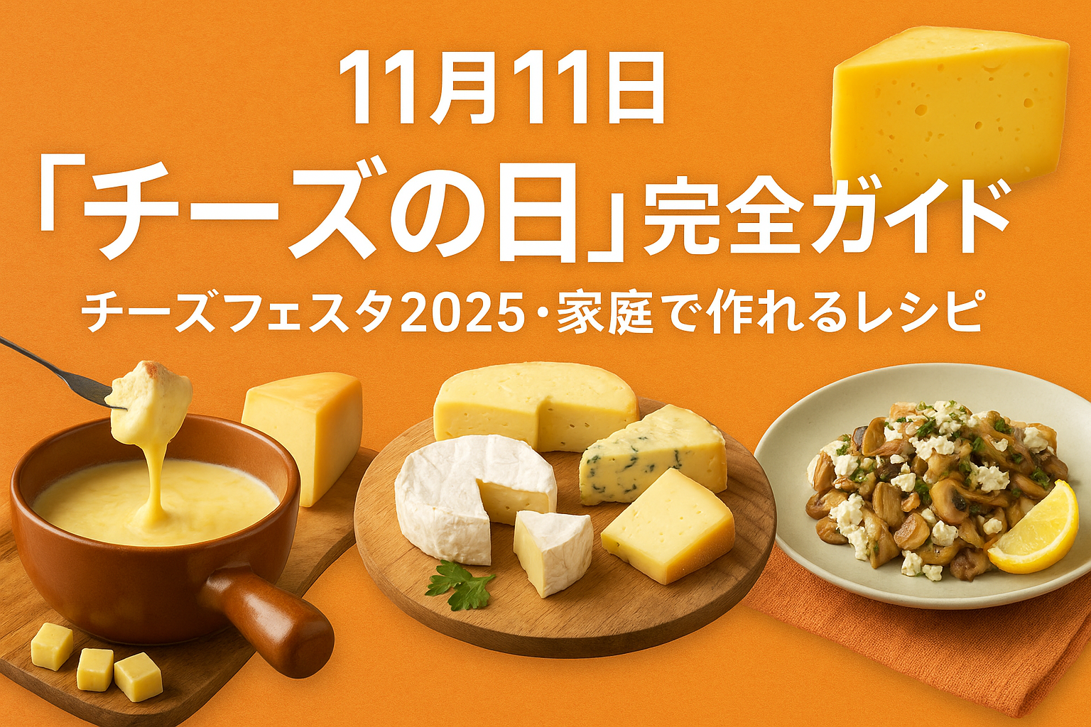11月11日チーズの日完全ガイド｜チーズフェスタ2025や家庭で作れる人気チーズレシピを紹介するアイキャッチ画像