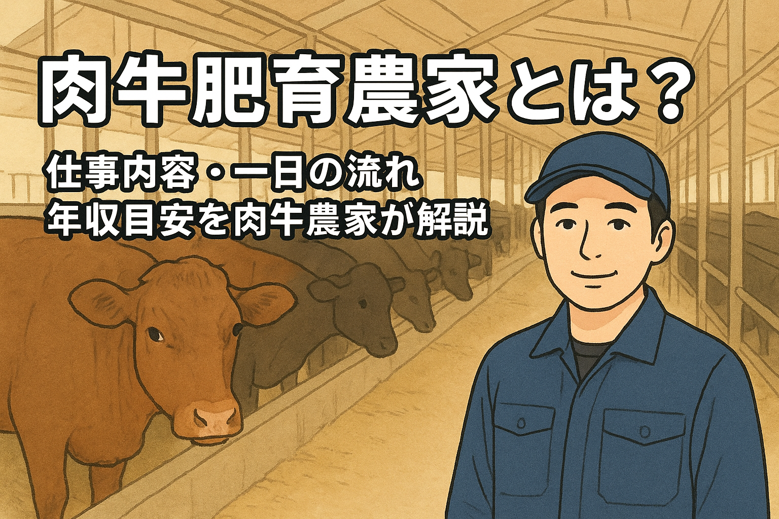 肉牛肥育農家の牛舎と子牛の飼育風景