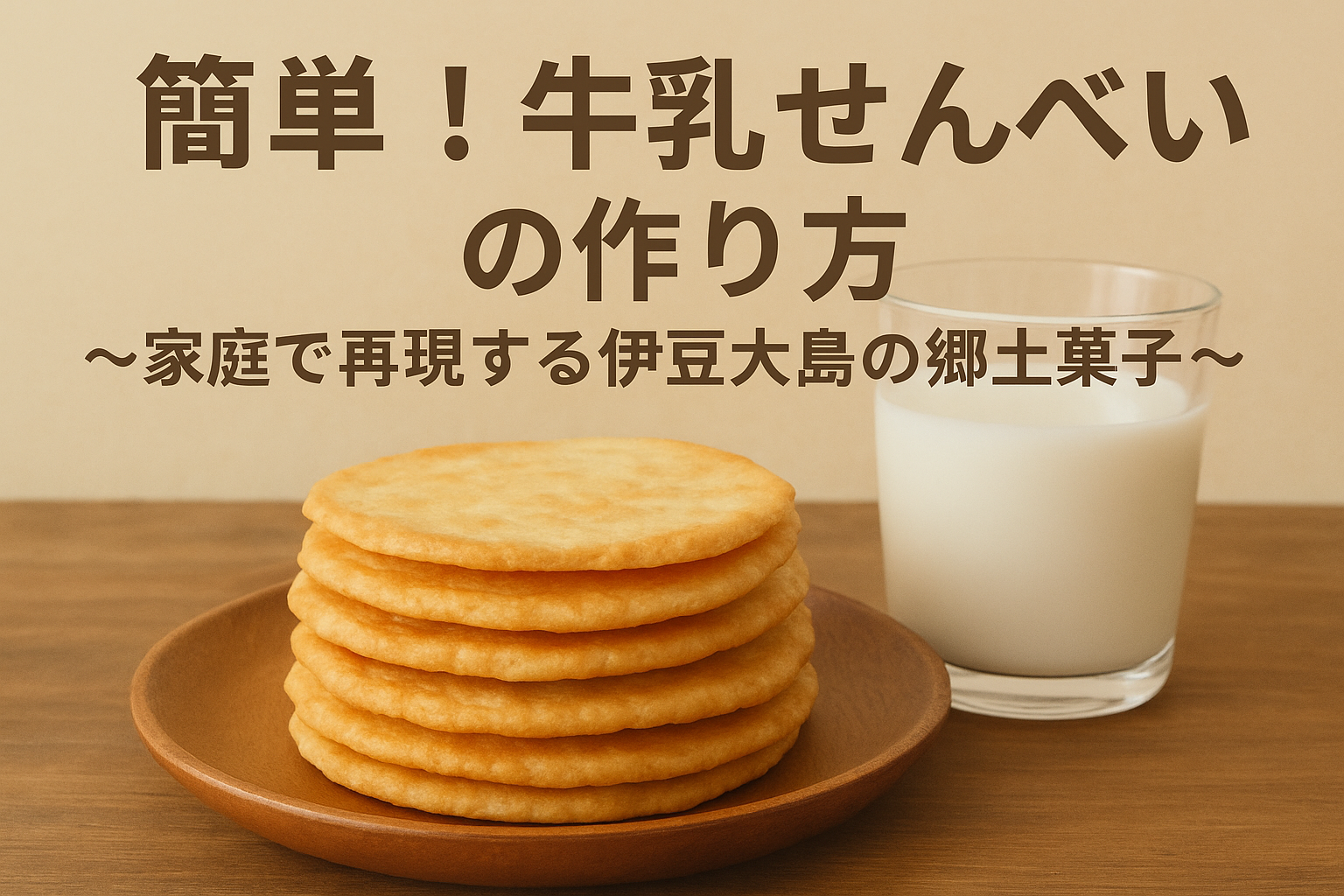 伊豆大島の郷土菓子・牛乳せんべいの作り方を紹介する画像｜家庭で作れる簡単レシピと手作りの焼き上がりイメージ
