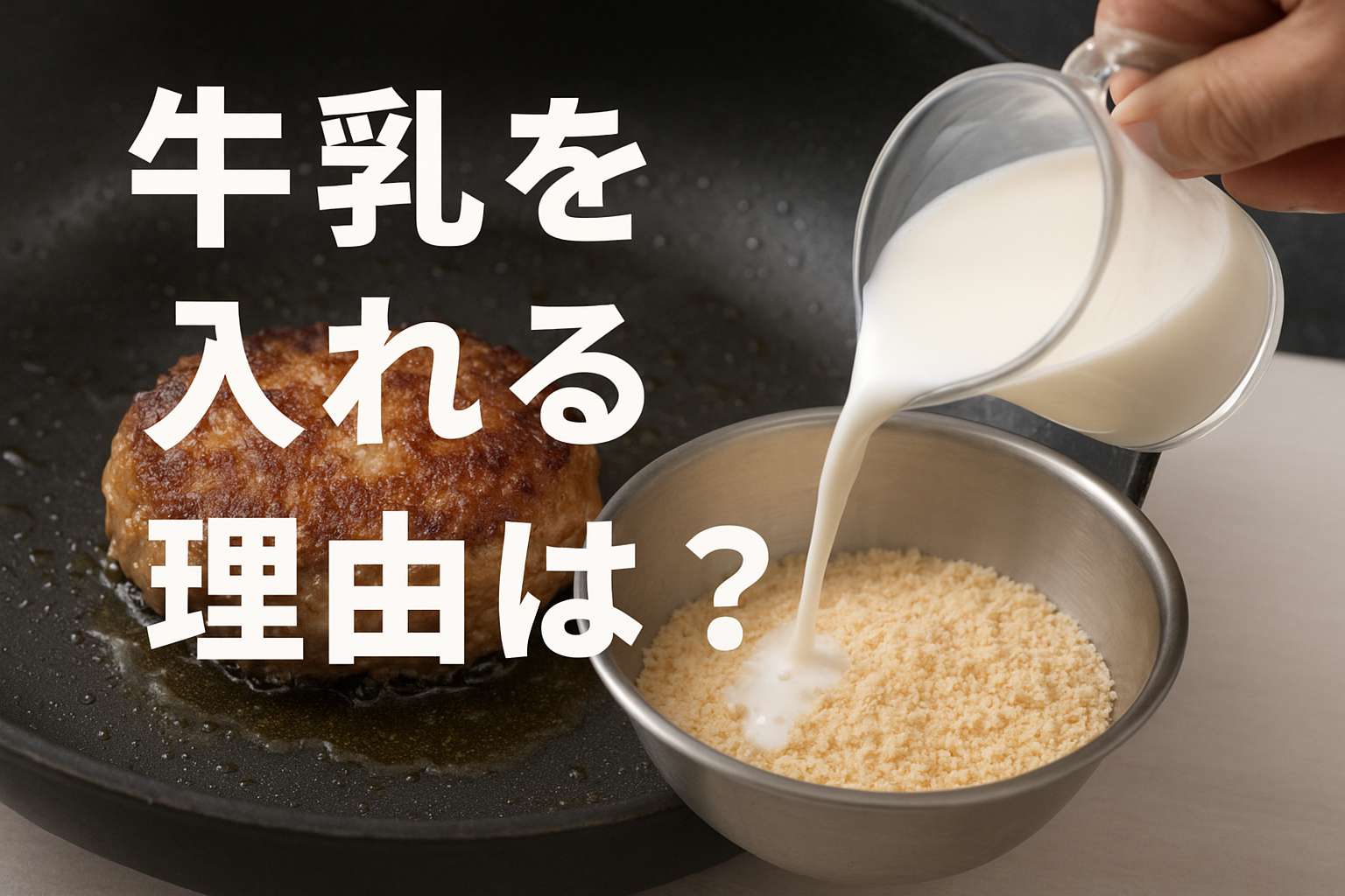 ハンバーグに牛乳を加えてふんわりジューシーに仕上げる手順