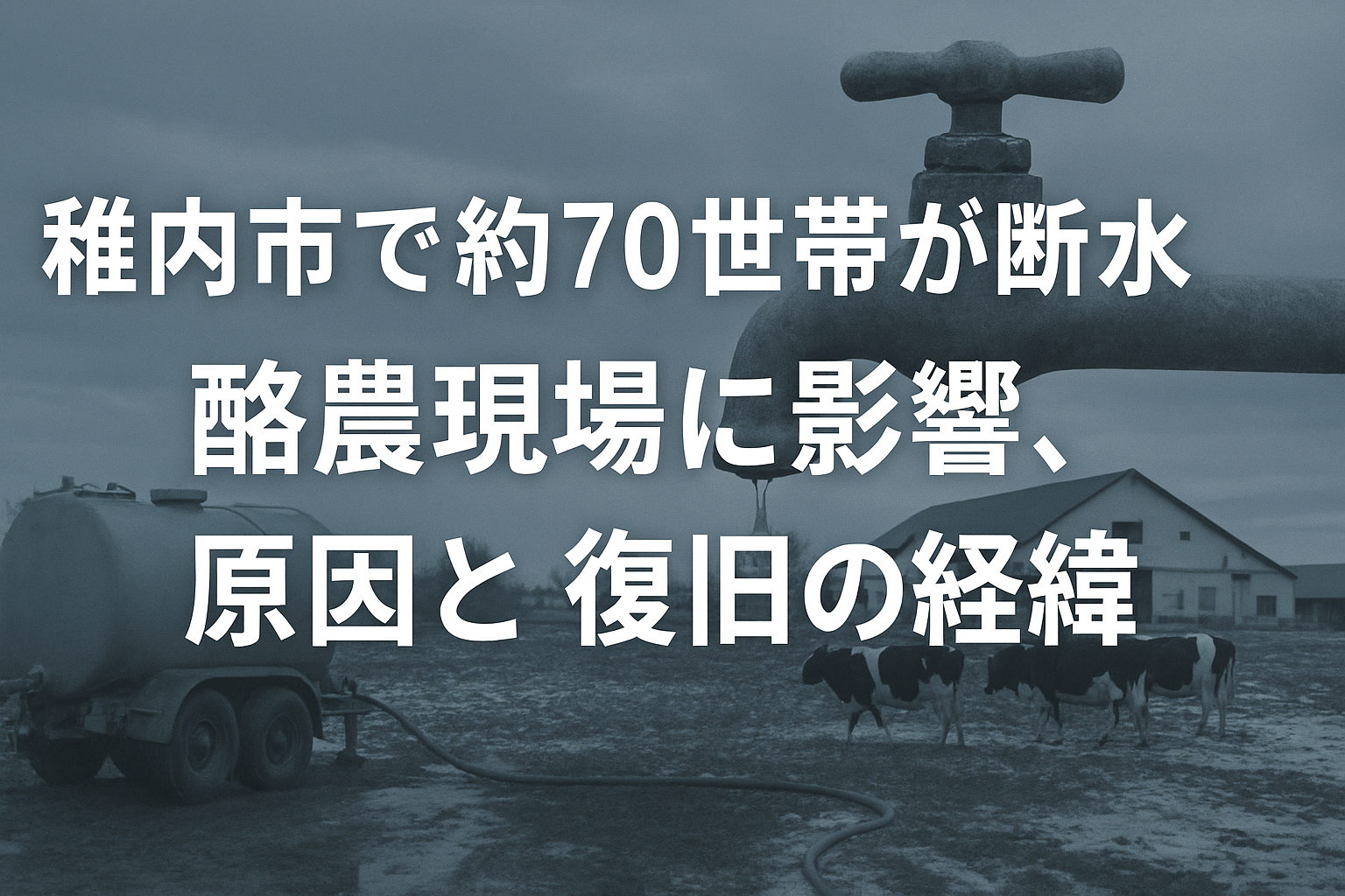 稚内市で発生した断水と酪農現場への影響を伝える報道イメージ