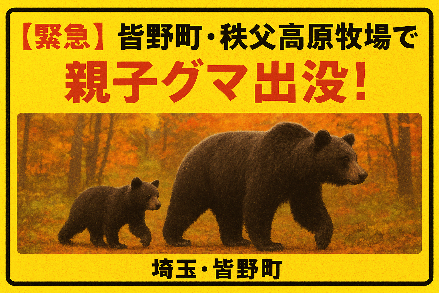 埼玉県皆野町・秩父高原牧場で親子グマ出没の注意喚起アイキャッチ画像