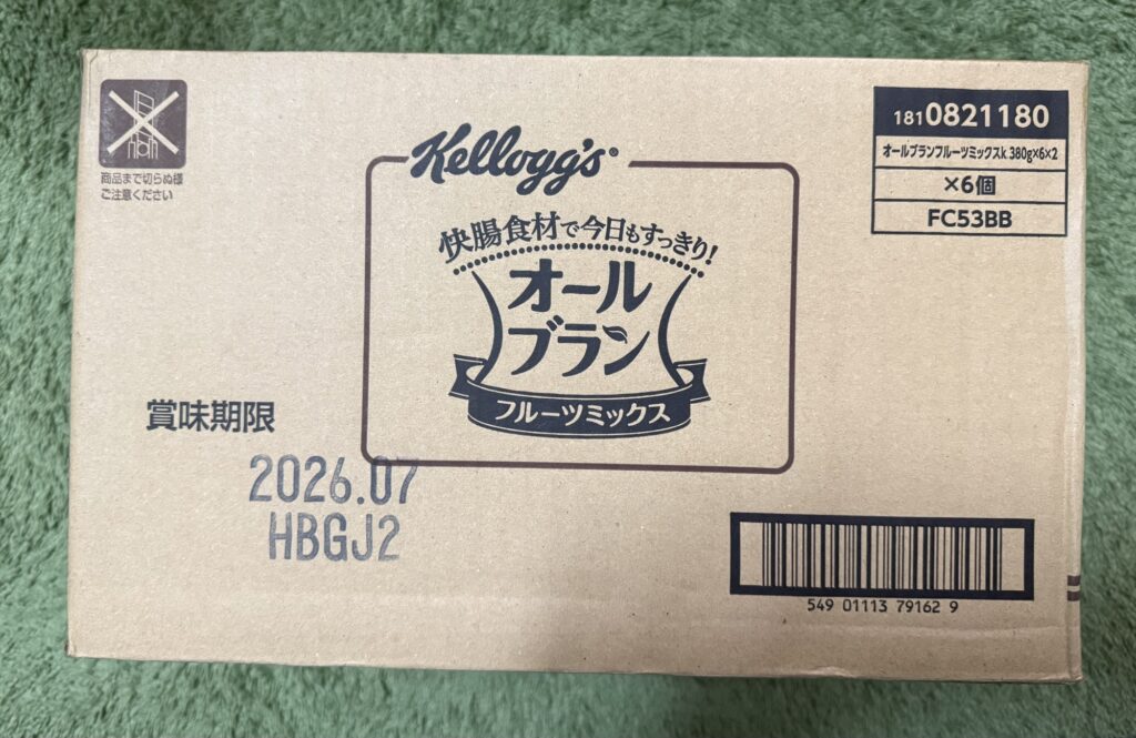 オールブランフルーツミックスの定期配達便の箱とパッケージ