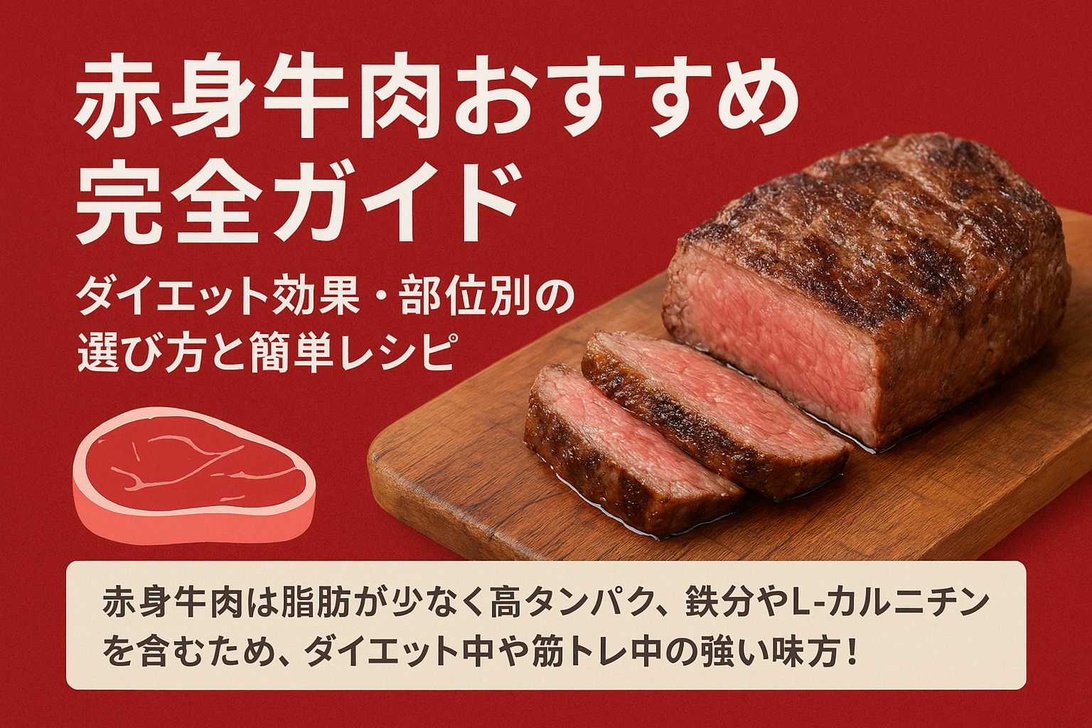 赤身牛肉おすすめ完全ガイドのアイキャッチ画像｜ダイエット効果と部位別の選び方を解説するステーキ写真