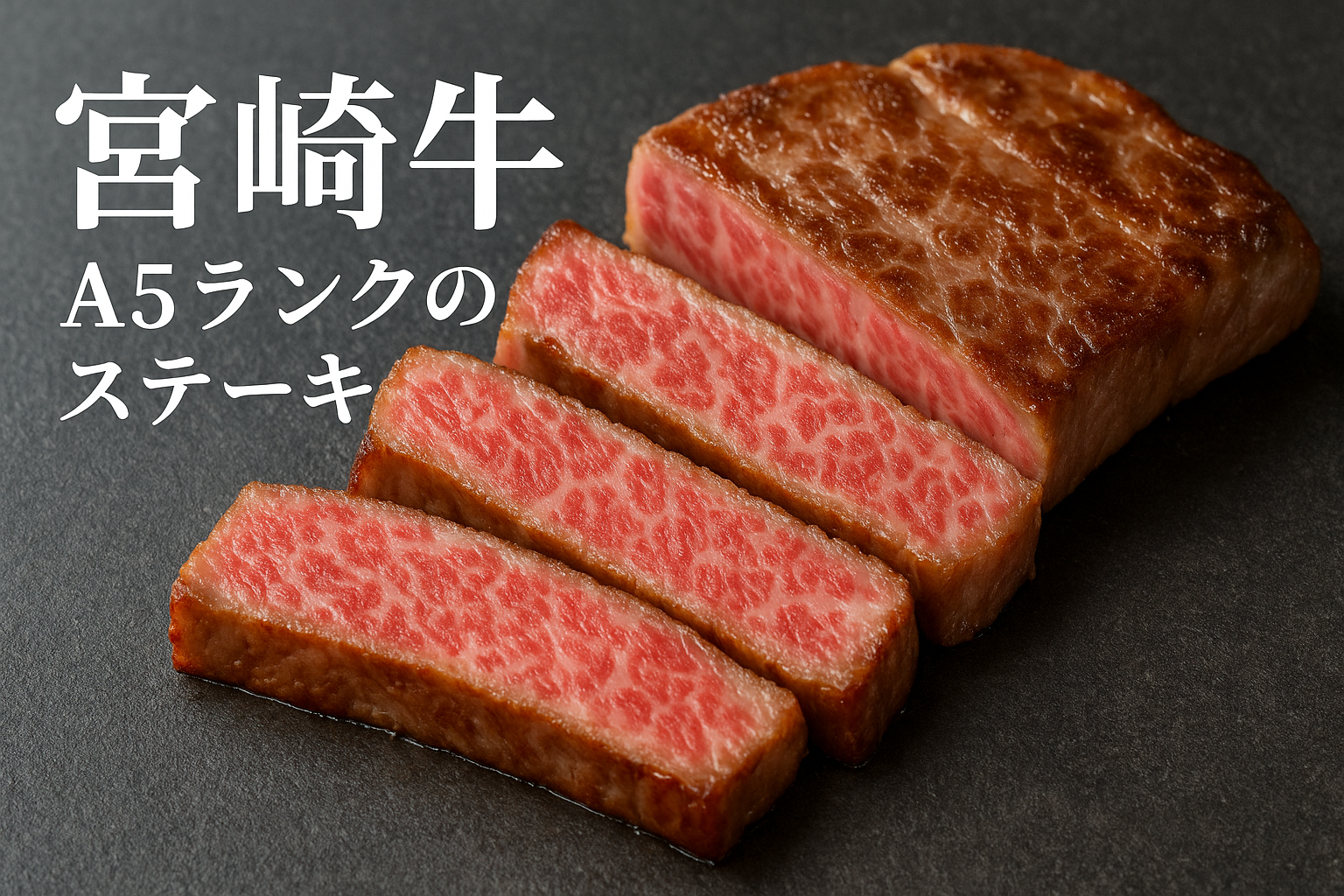 宮崎牛のA5ステーキ、きめ細かな霜降りと甘み