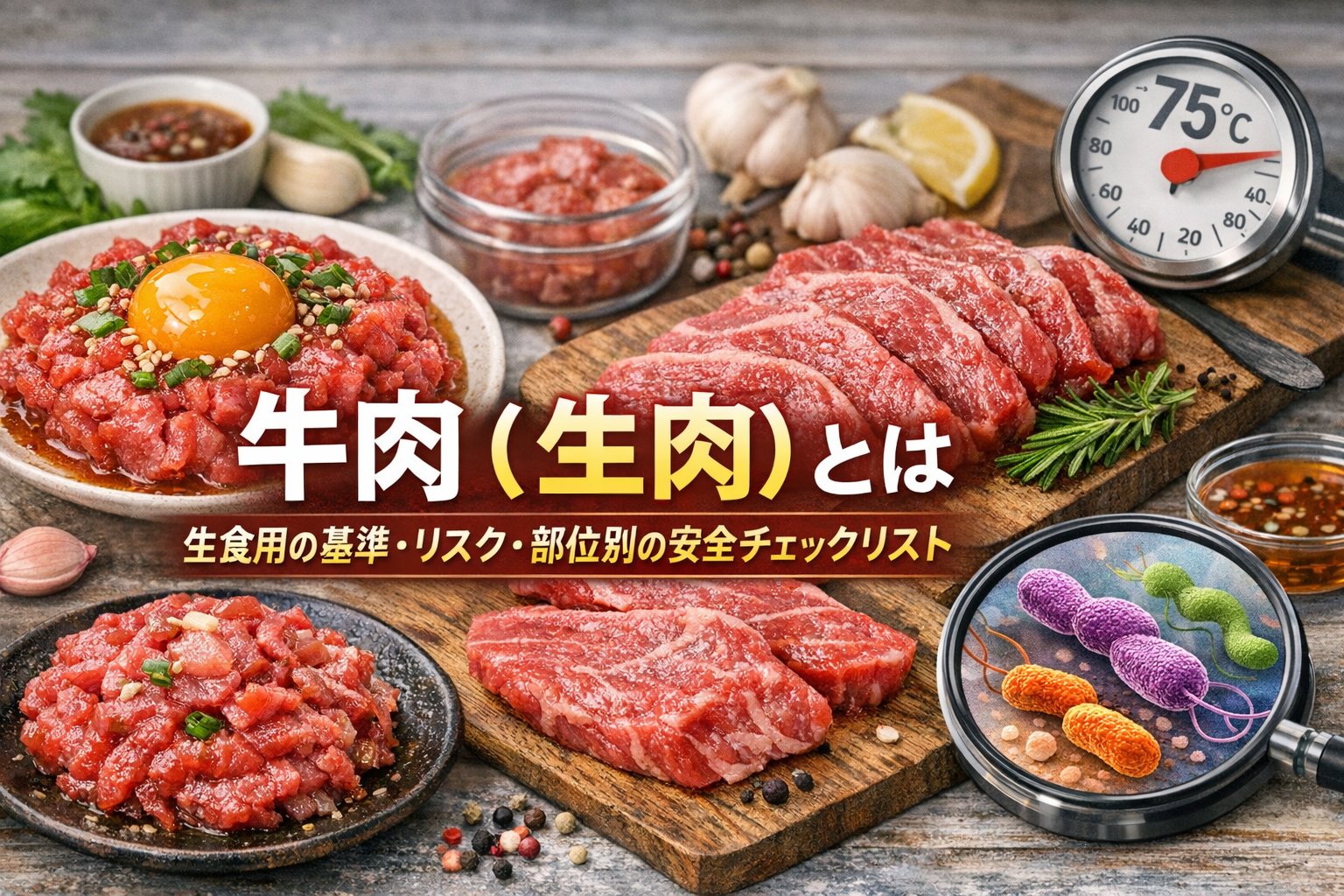 生食用の牛肉（生肉）とユッケのイメージ｜生食基準・O157など食中毒リスクを解説
