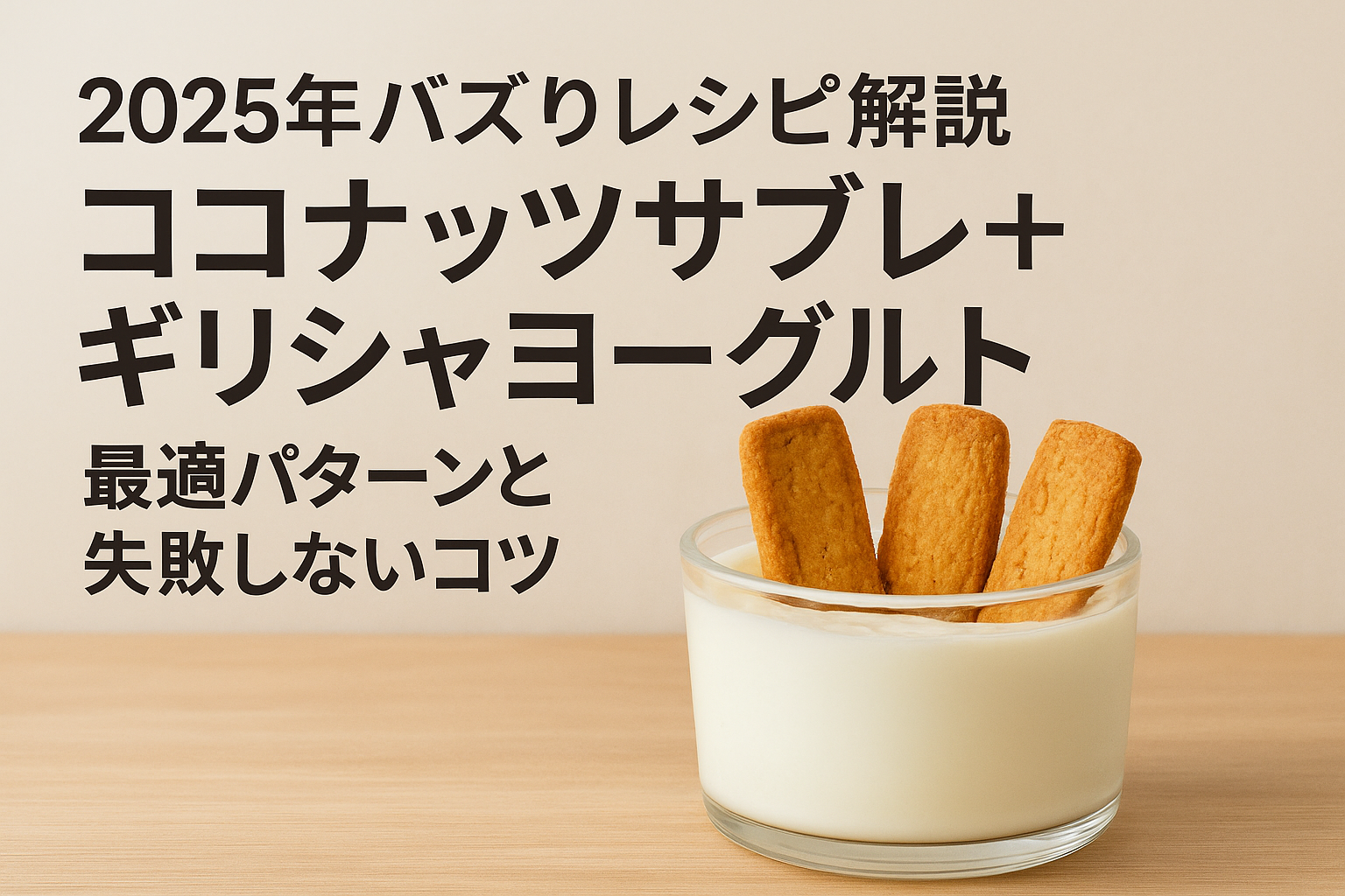 ココナッツサブレをギリシャヨーグルトに刺して一晩寝かせたチーズケーキ風バズりレシピの完成イメージ