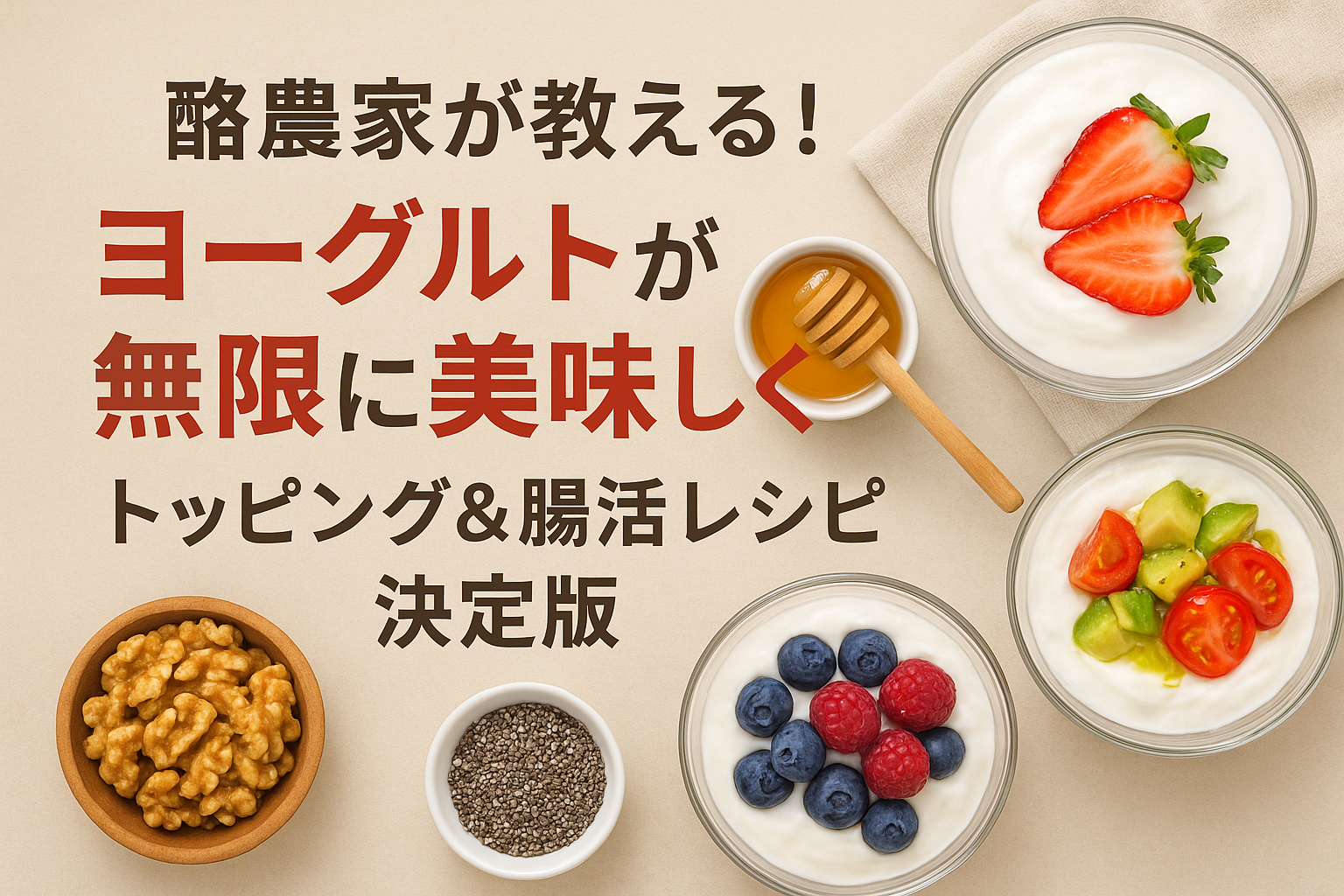 ヨーグルトの人気トッピングと腸活レシピを紹介する酪農家監修のアイキャッチ画像